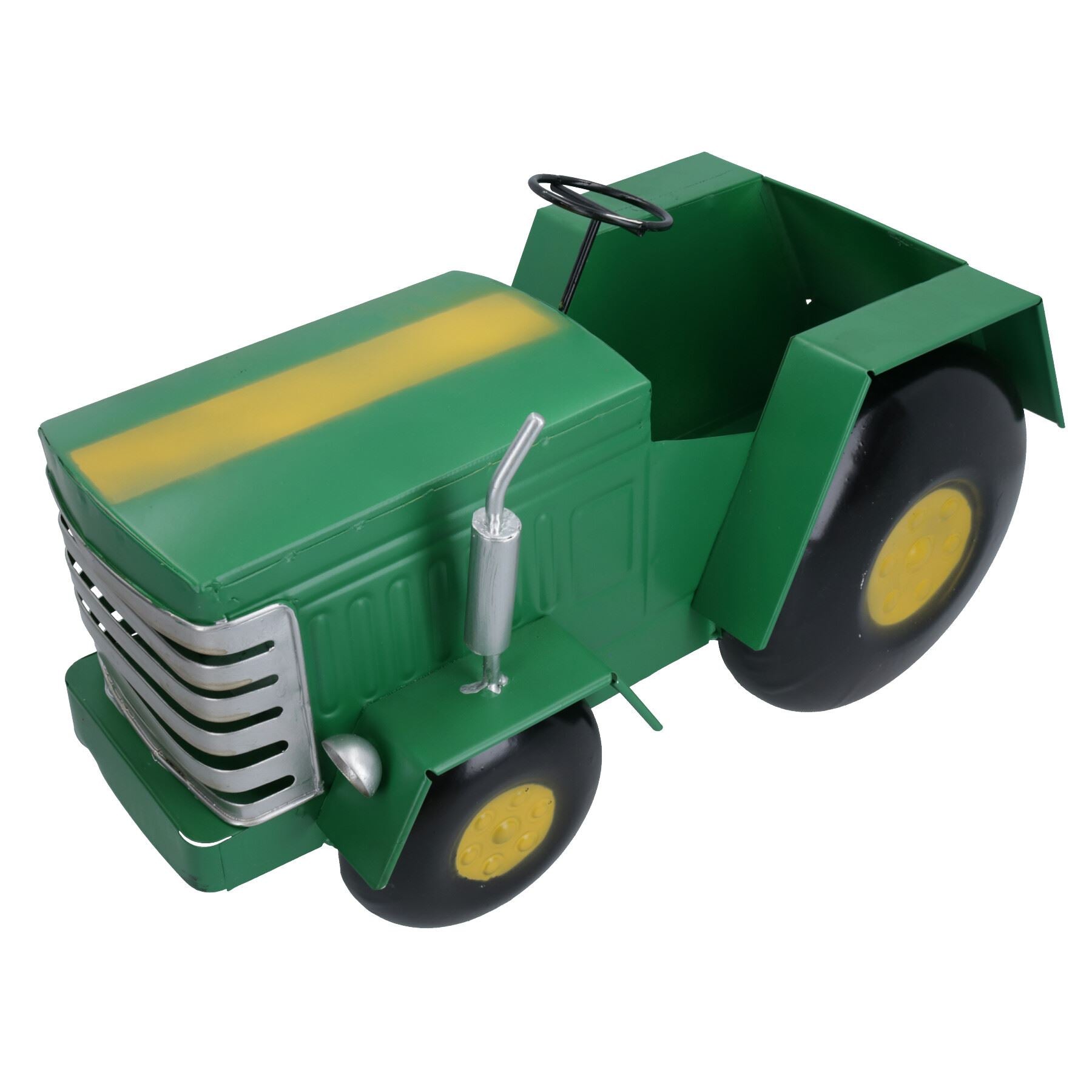 Grüner Traktor Übertopf Blumentopf Garten Metall Ornament Bauernhof Haus Kräuter