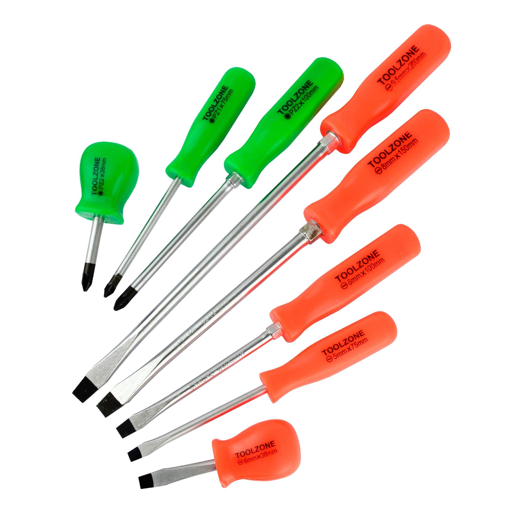 Screwdriver set PZ (Pozi) / flat head 8pc mechanics high vis handles TE636