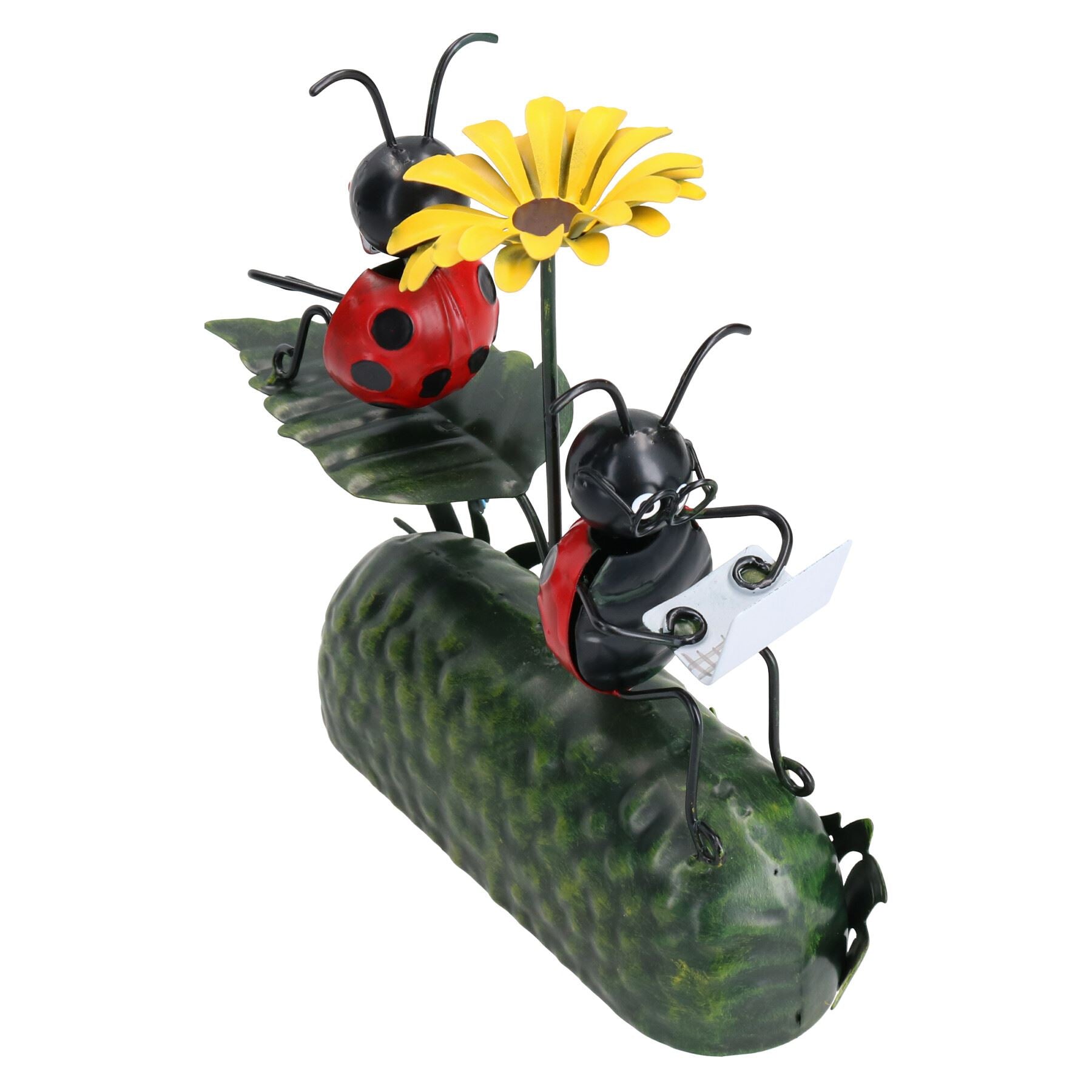 Coccinelle miniature en métal avec parapluie à fleurs, décoration de jardin 7 x 16 x 20 cm