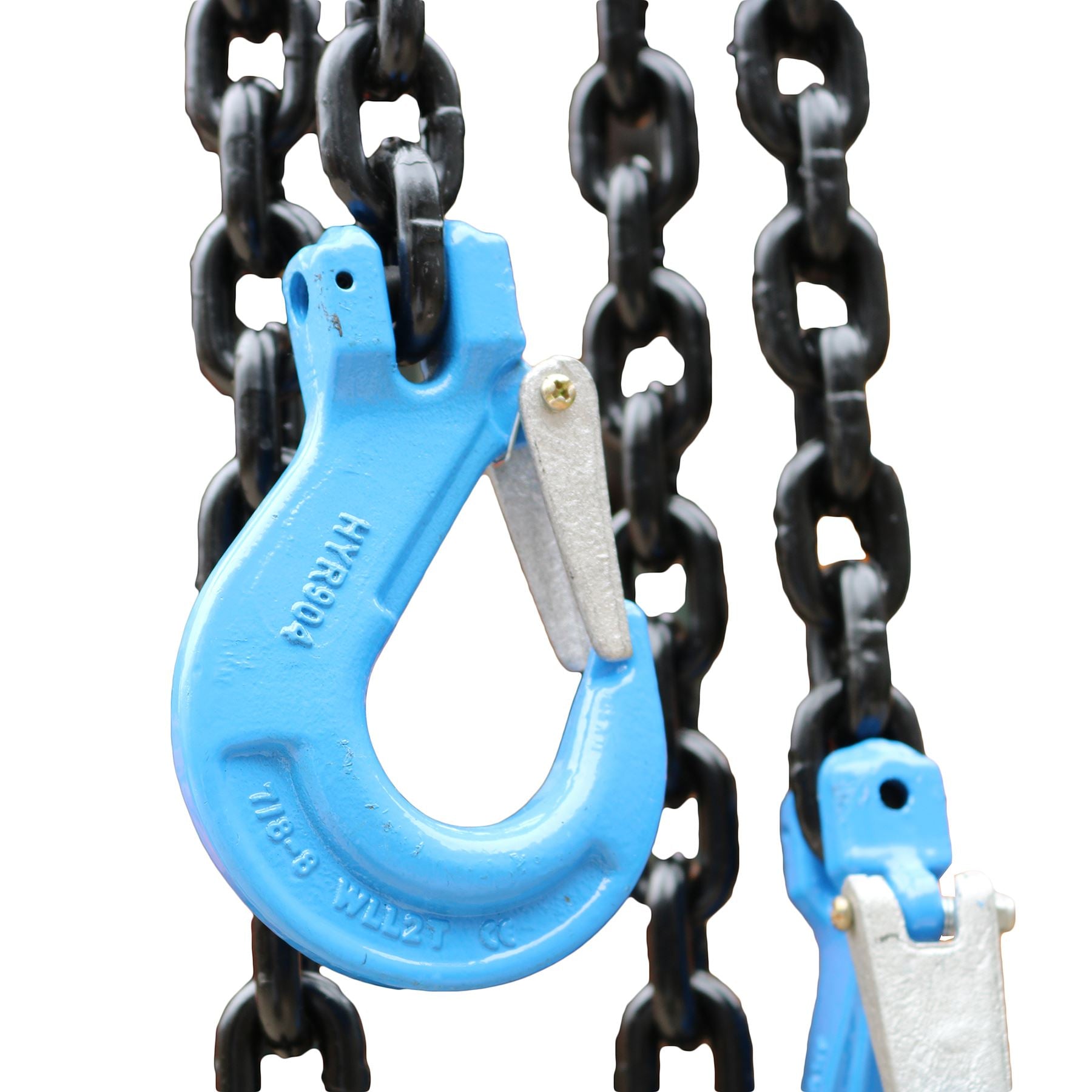 4-Strang-Hebekettengehänge mit Gabelkopf-Greifhaken, 2 Meter, 10 mm Kette, WLL 6,7 Tonnen