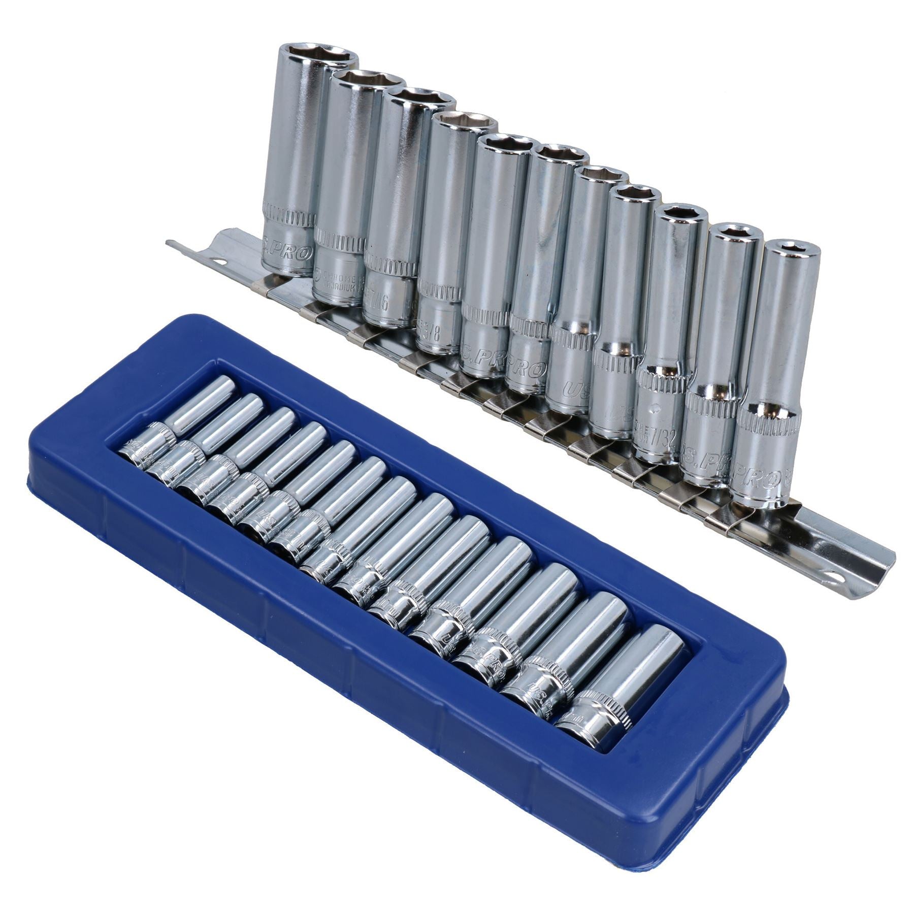 1/4" Antrieb, tiefe metrische und imperiale SAE AF-Steckschlüsseleinsätze, 4 mm – 14 mm, 5/32" – 1/2", 24-tlg.