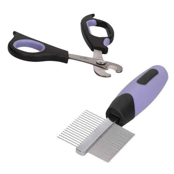 Kit de toilettage pour petits animaux, coupe-griffes, coupe-ongles et peigne double face de luxe