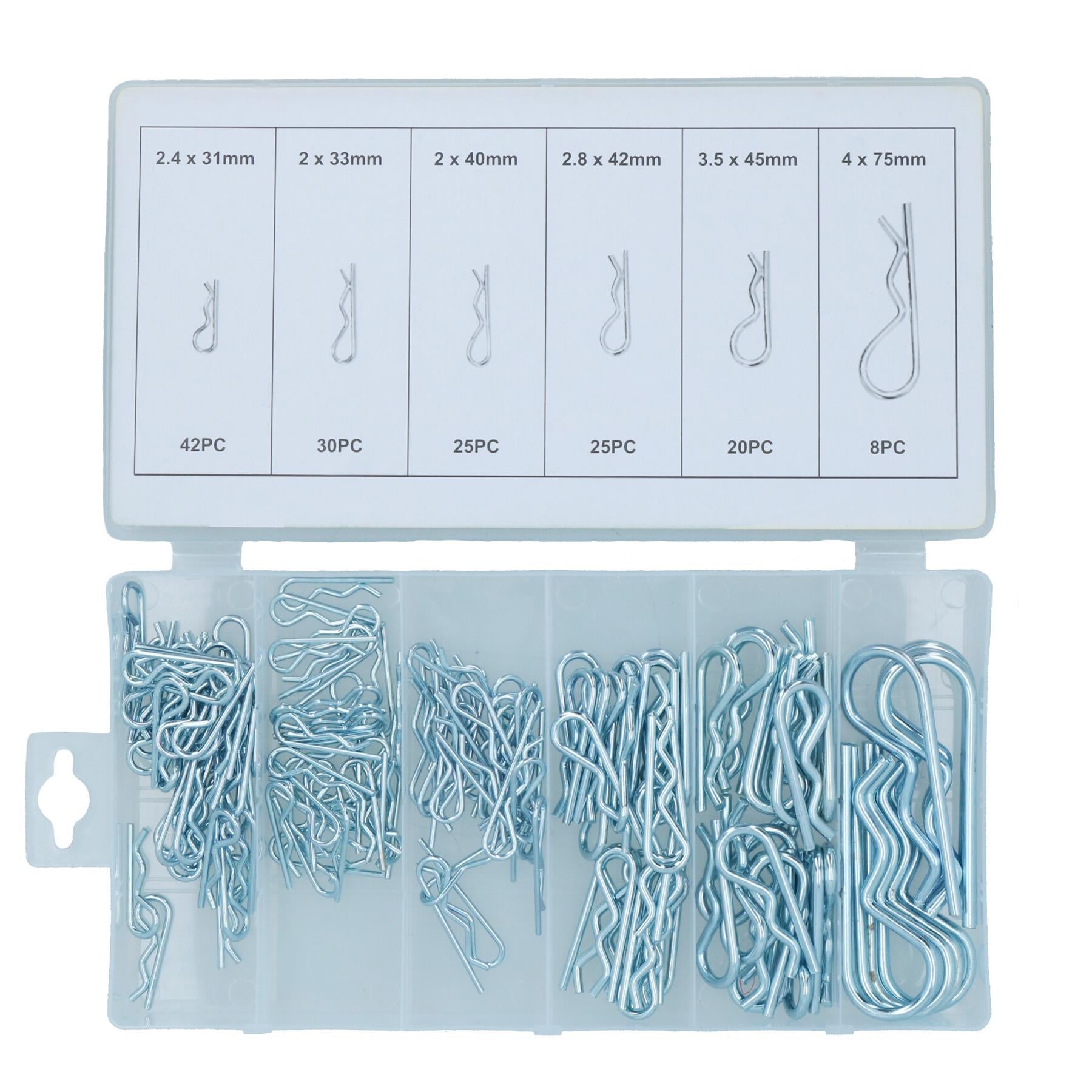 R Clips Hair Pin Hitch Lynch Cotter Assortment Kit 150pc AST07