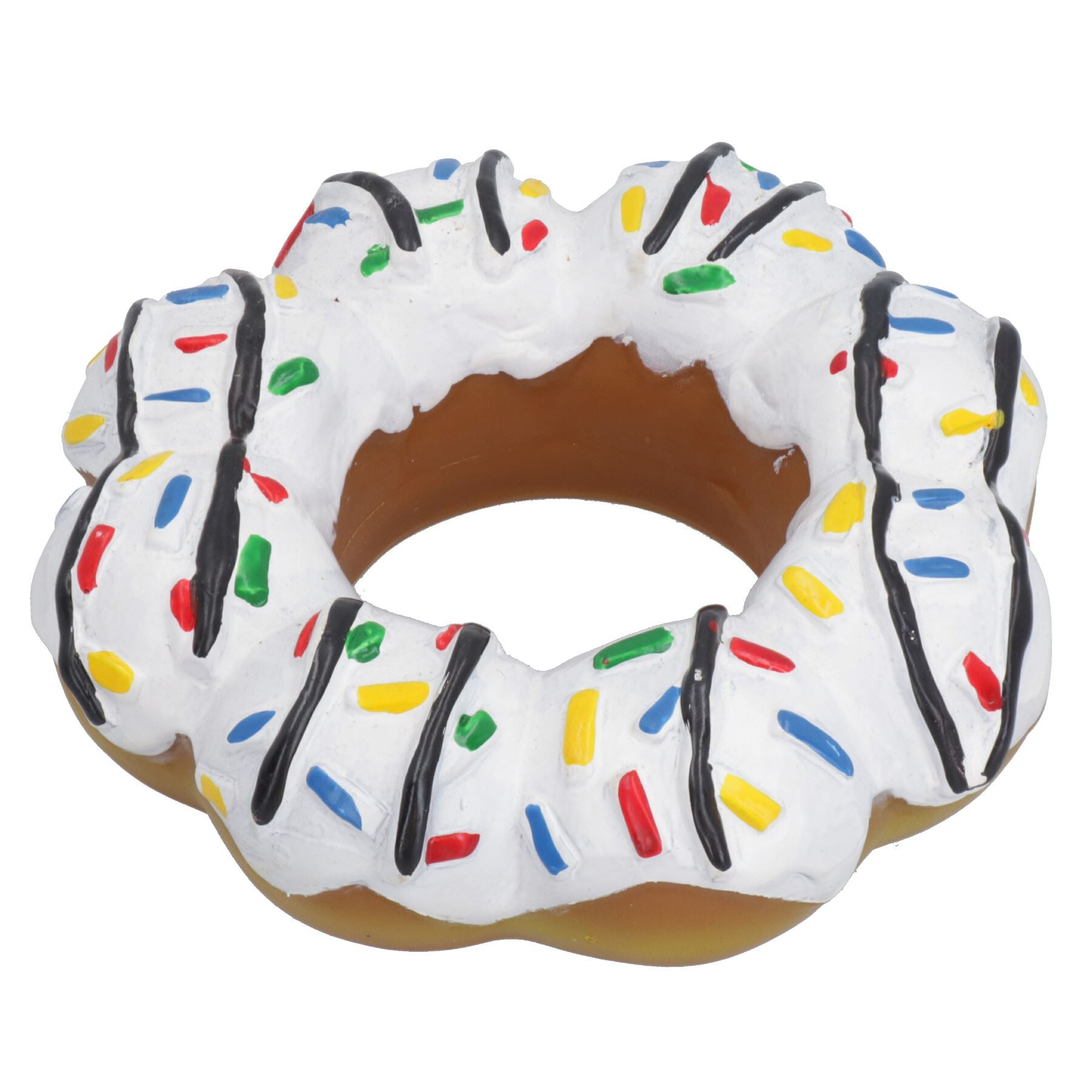 Haustier Hund Vinyl weiß Donut Lebensmittel Hundespielzeug Spielspielzeug mit Squeeze 4x4x14cm