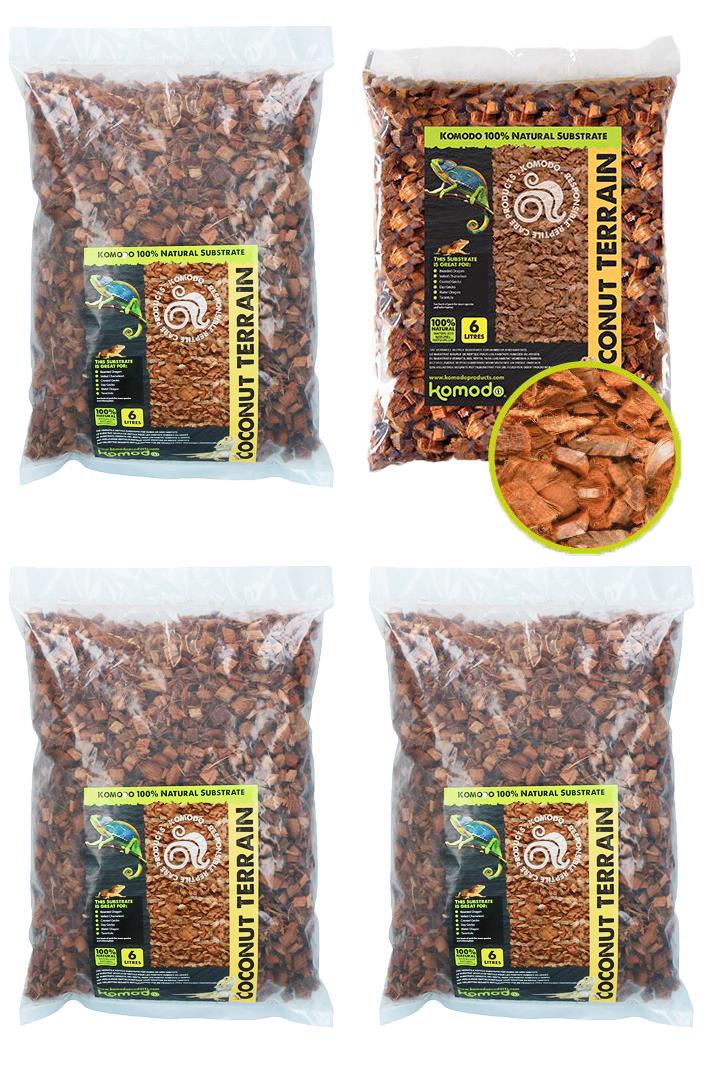 4 Pack 6 Litre Natural Coconut Husk Terrain Reptile Insect Bedding Covering