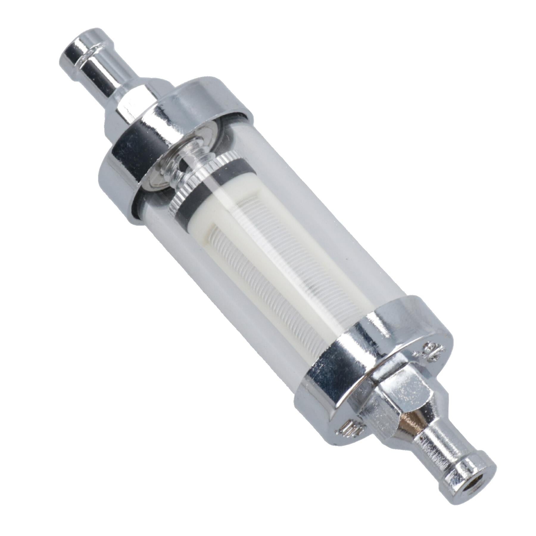 Inline Fuel Petrol Filter Glass + Chrome Universal for 8mm (5/16”) Hose