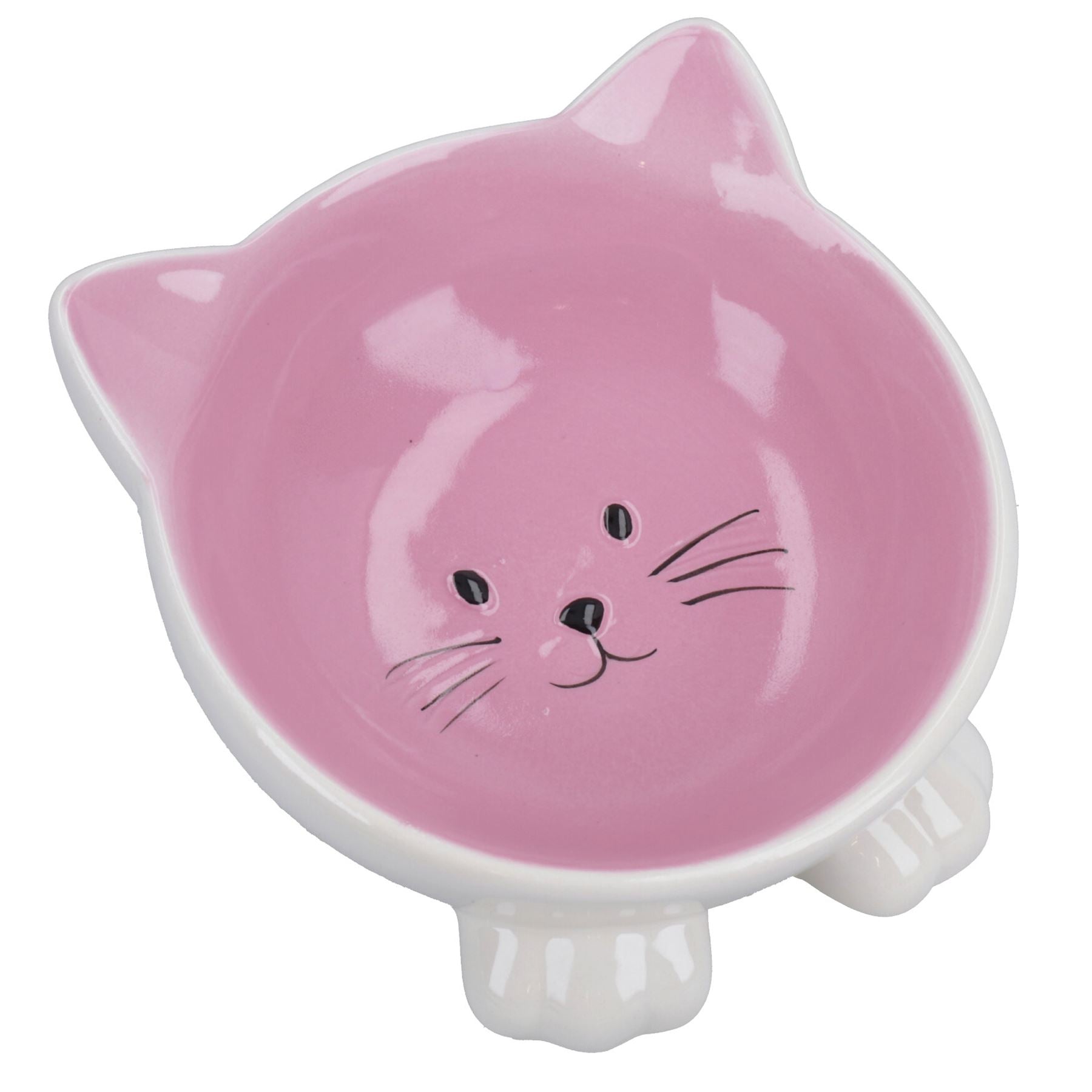 Rosa & Weiß Orb Katze Gesicht Schüssel Lebensmittel Wasser Platte Gericht Kätzchen Katze 6,5 "/16,5 cm