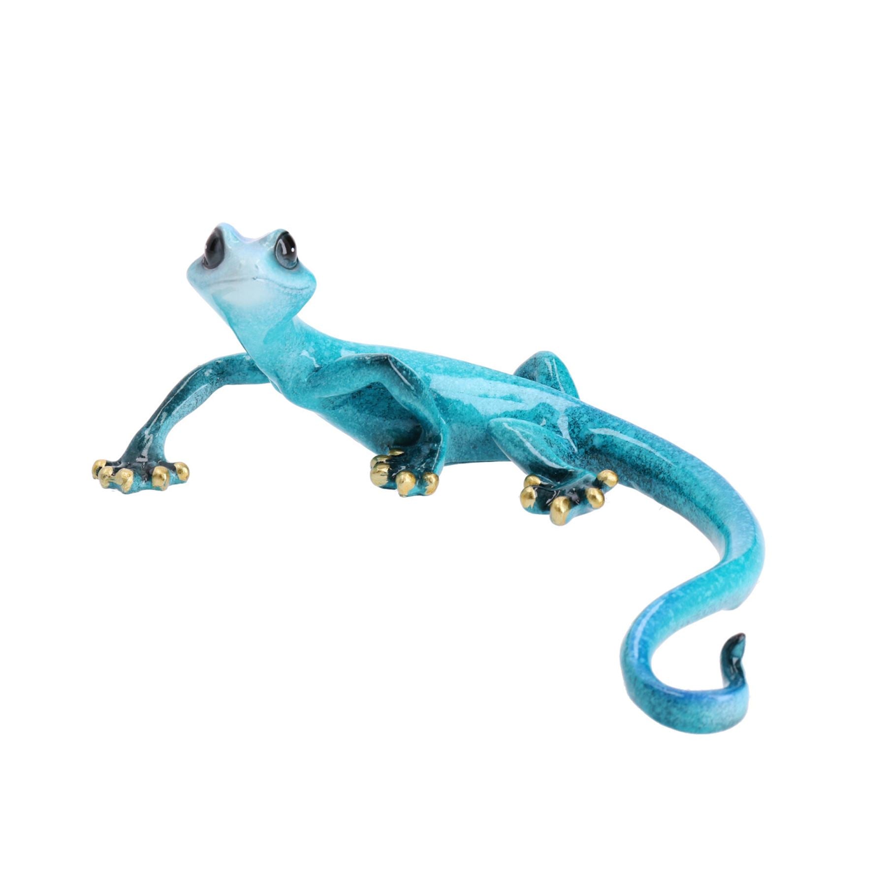 Statue décorative murale en résine représentant un lézard gecko moucheté bleu de taille moyenne