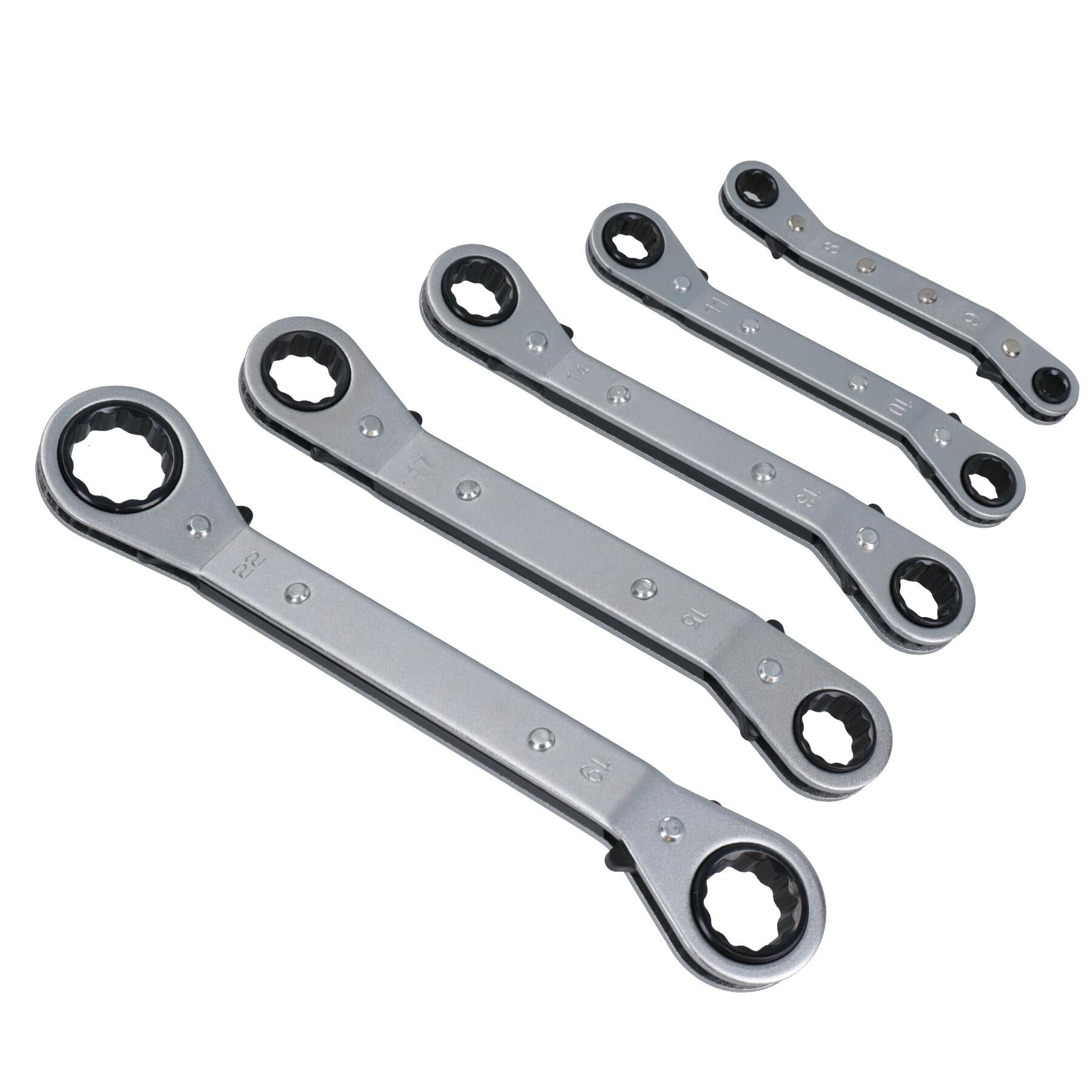 5pc Offset Metric Ratchet Ring Spanners Wrench Cranked Reversible 6-22mm