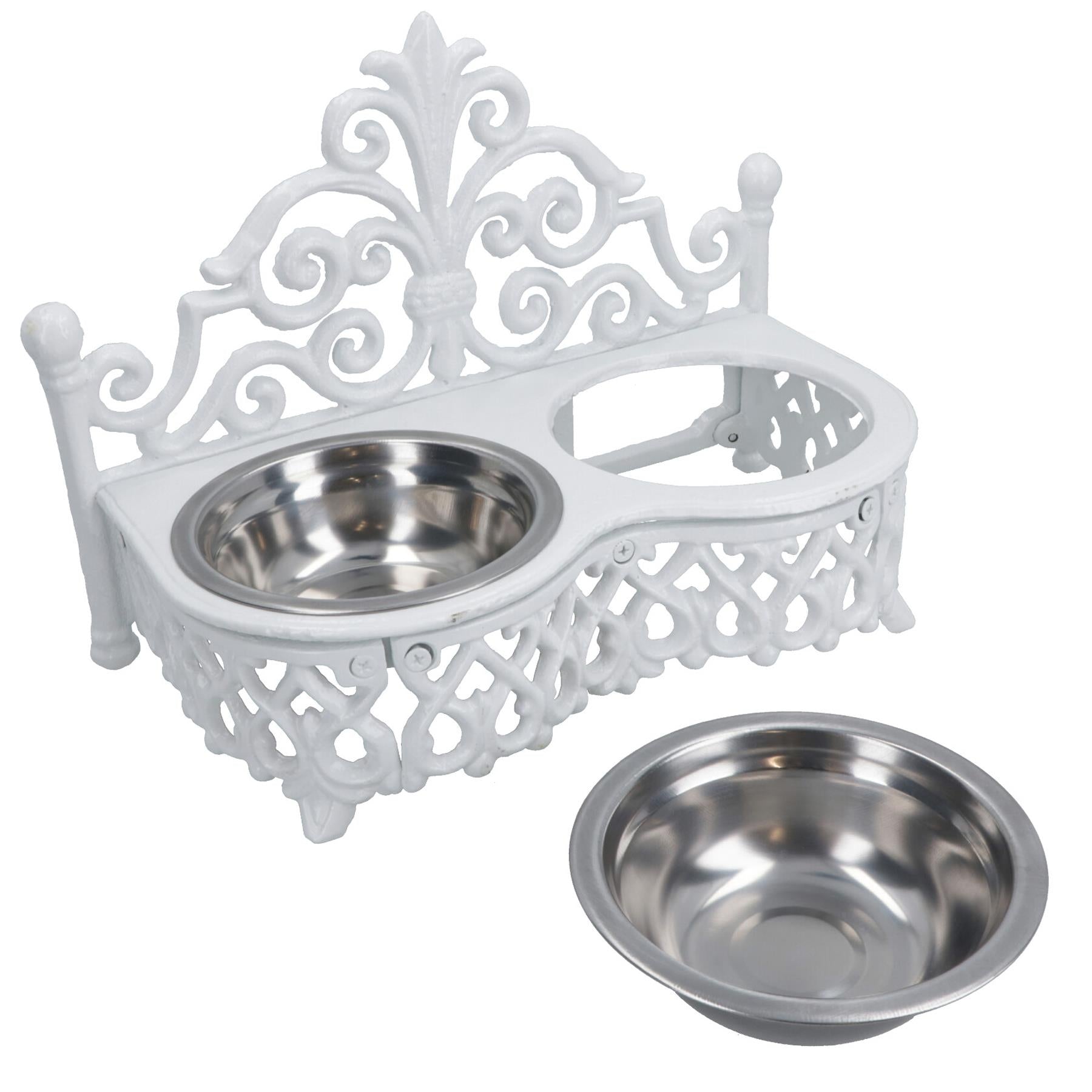 Dog Puppy Cat Feeding Food Bowls Dishes Stainless Steel / Cast Iron Stand