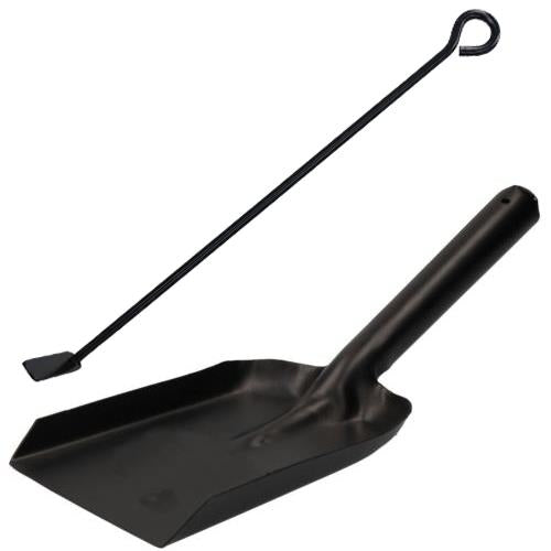 L Râteau à cendres Grattoir et pelle pour conduits de fumée Poêle à bois Feu Charbon Acier Métal Noir