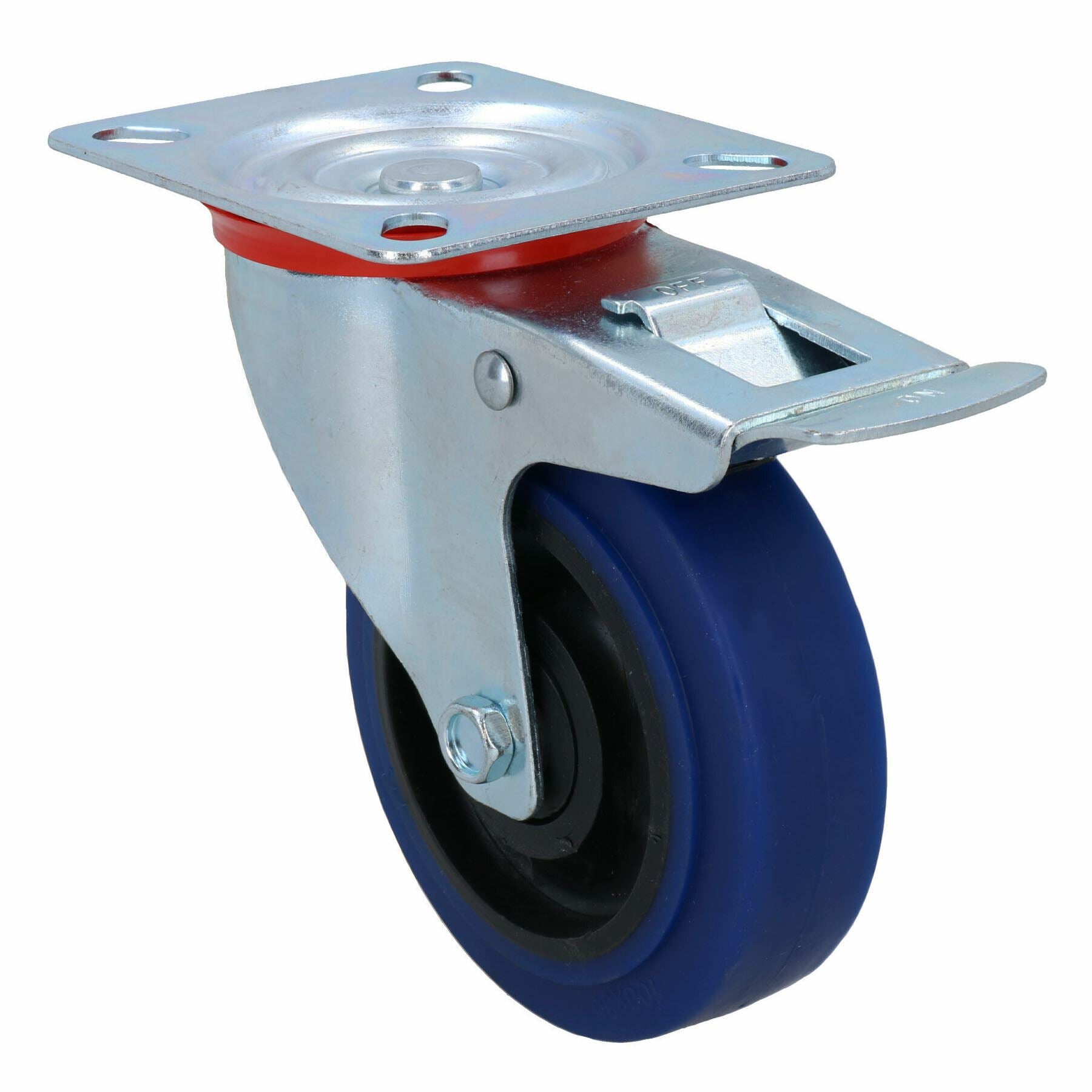 100mm Braked Swivel Castor Wheel with Elastic Rubber Tyre for Trolleys Carts