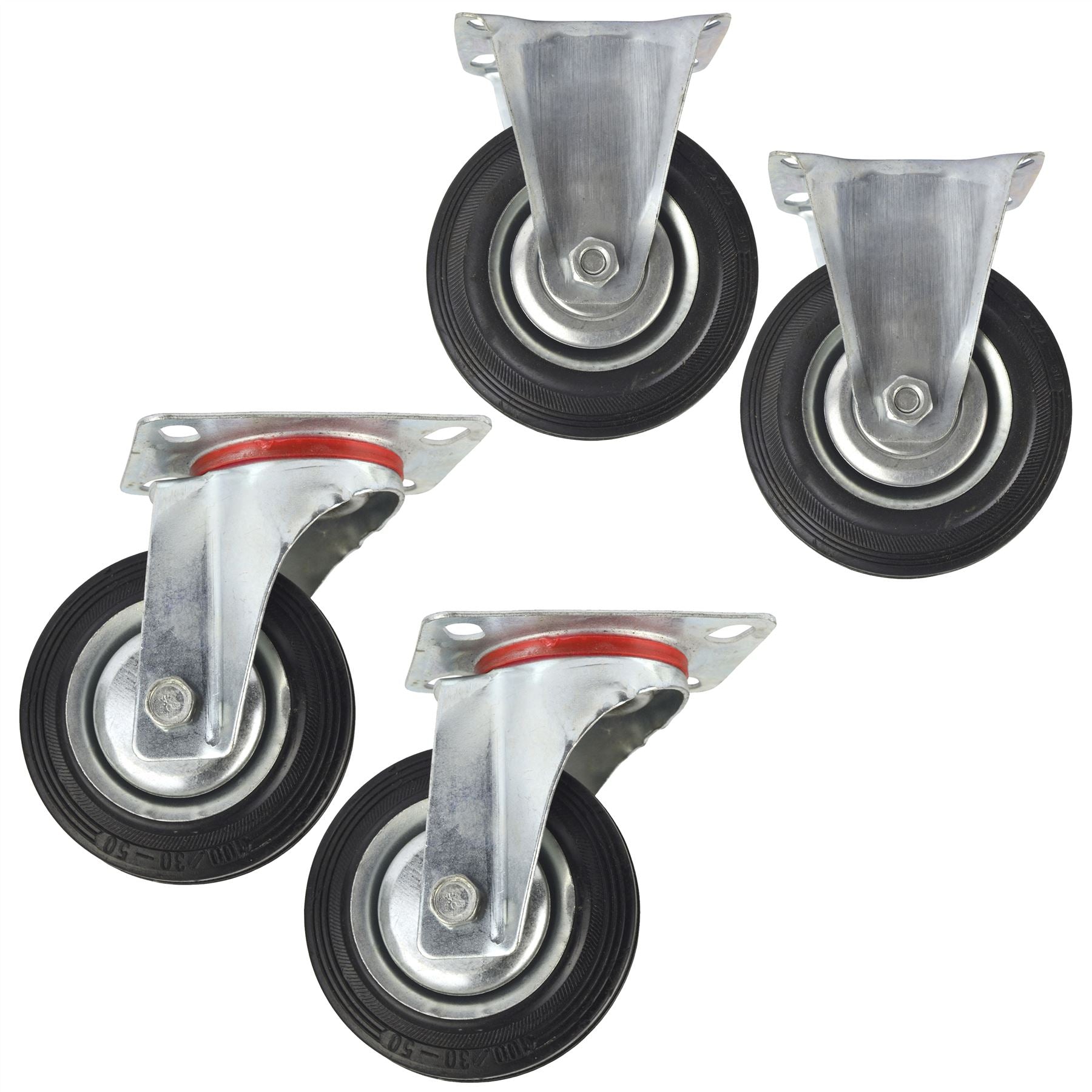 Roulette pivotante et fixe en caoutchouc de 4 po (100 mm) pour chariot (lot de 4) CST03_04