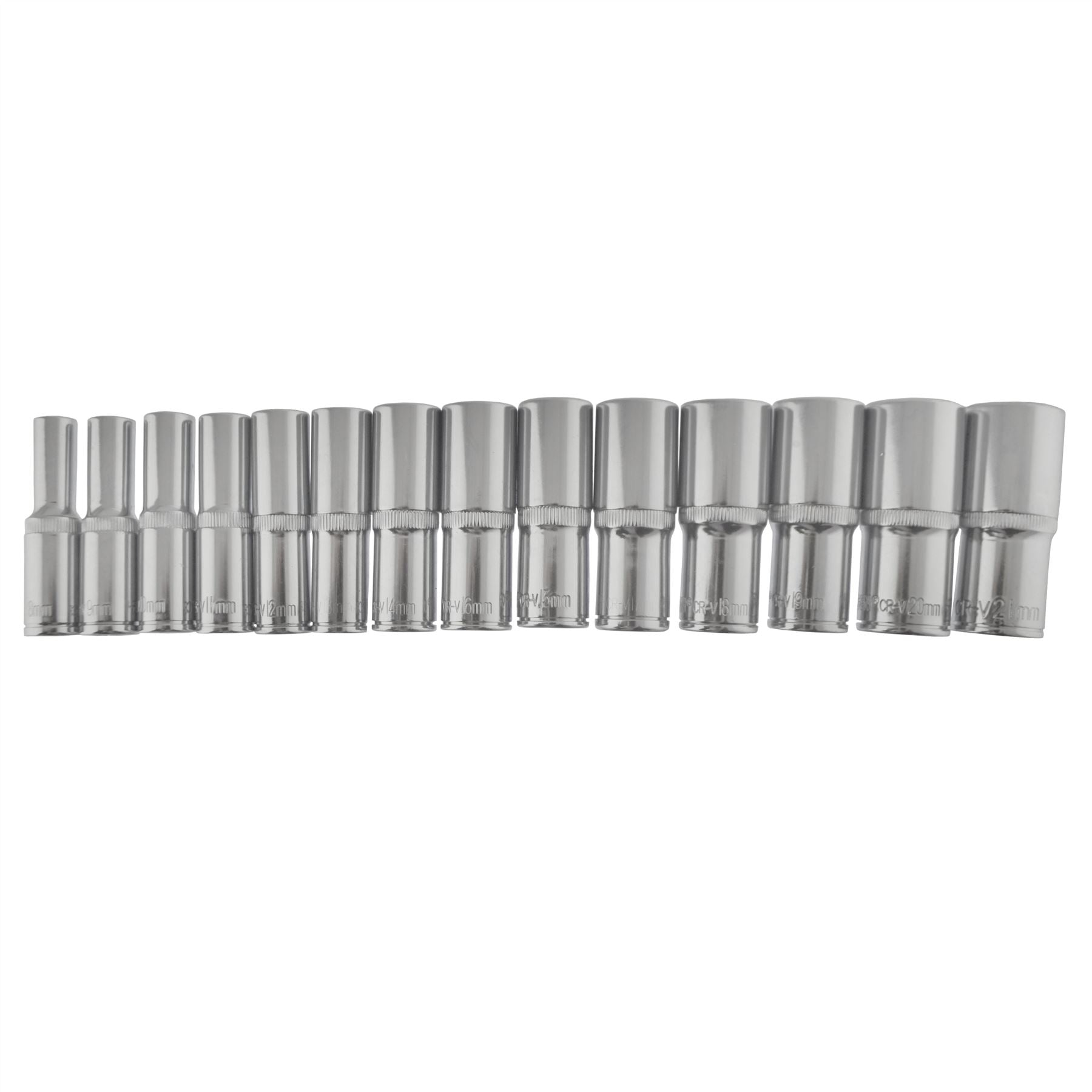 3/8"-Antrieb, doppelt tief, metrisch, MM-Steckschlüssel, 6-seitig, Einzelsechskant, 8 mm – 21 mm