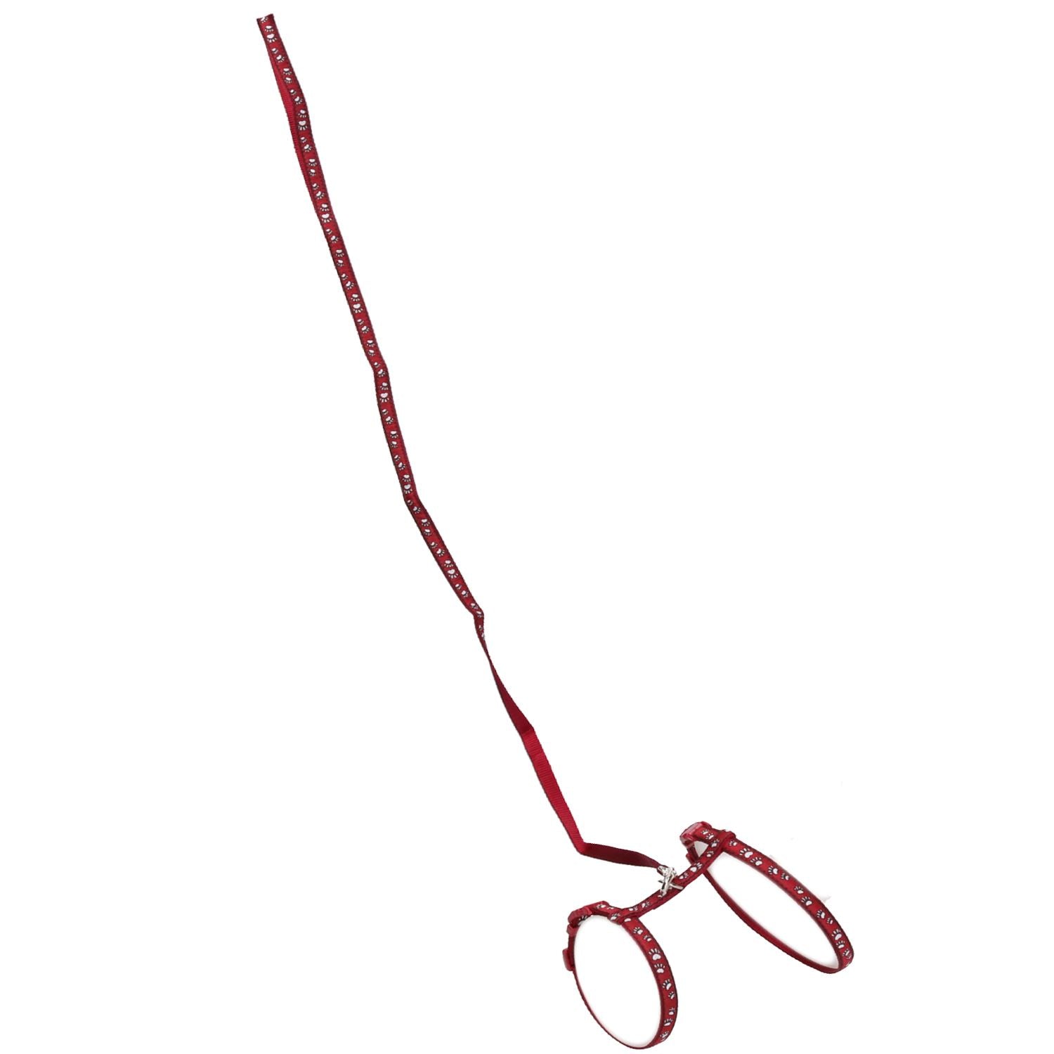 Großes Geschirr und Leine mit Kaninchenpfotenabdruck in Burgunderrot (Hals 19–30/Brust 25–41 cm)