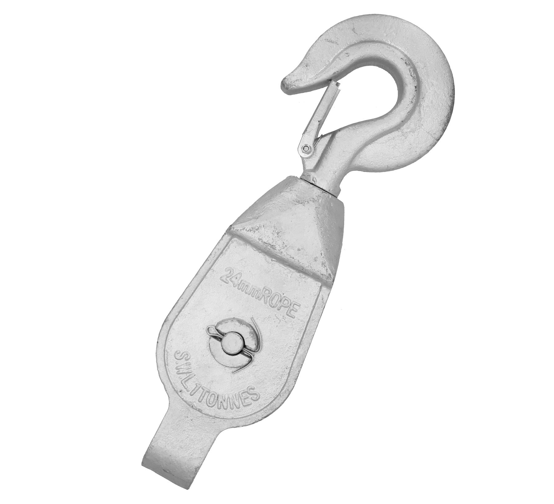 1.0T S.W.L. Pulley Block with Swivel Hook Galvanised 24mm Rope