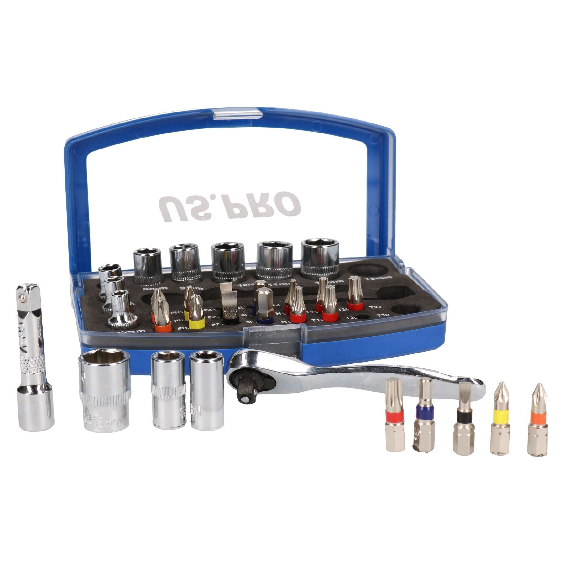 31-teiliges metrisches Steckschlüssel- und Zubehör-Schraubendreherbit-Set mit 1/4-Zoll-Antrieb, 4–13 mm