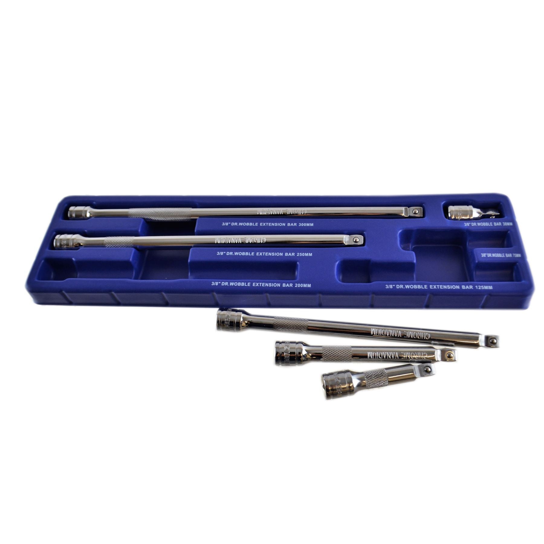 3/8 Zoll Antrieb, wackeliger, drehbarer Steckschlüssel-Verlängerungssatz, 38 mm - 300 mm, 6-tlg.