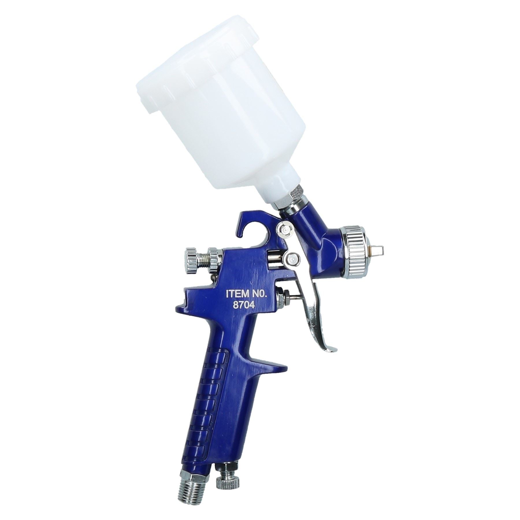 Mini-HVLP-Spritzpistole mit Schwerkraftzufuhr, 0,8 mm Düse, 1/4" BSP In-Line-Feuchtigkeitsfalle