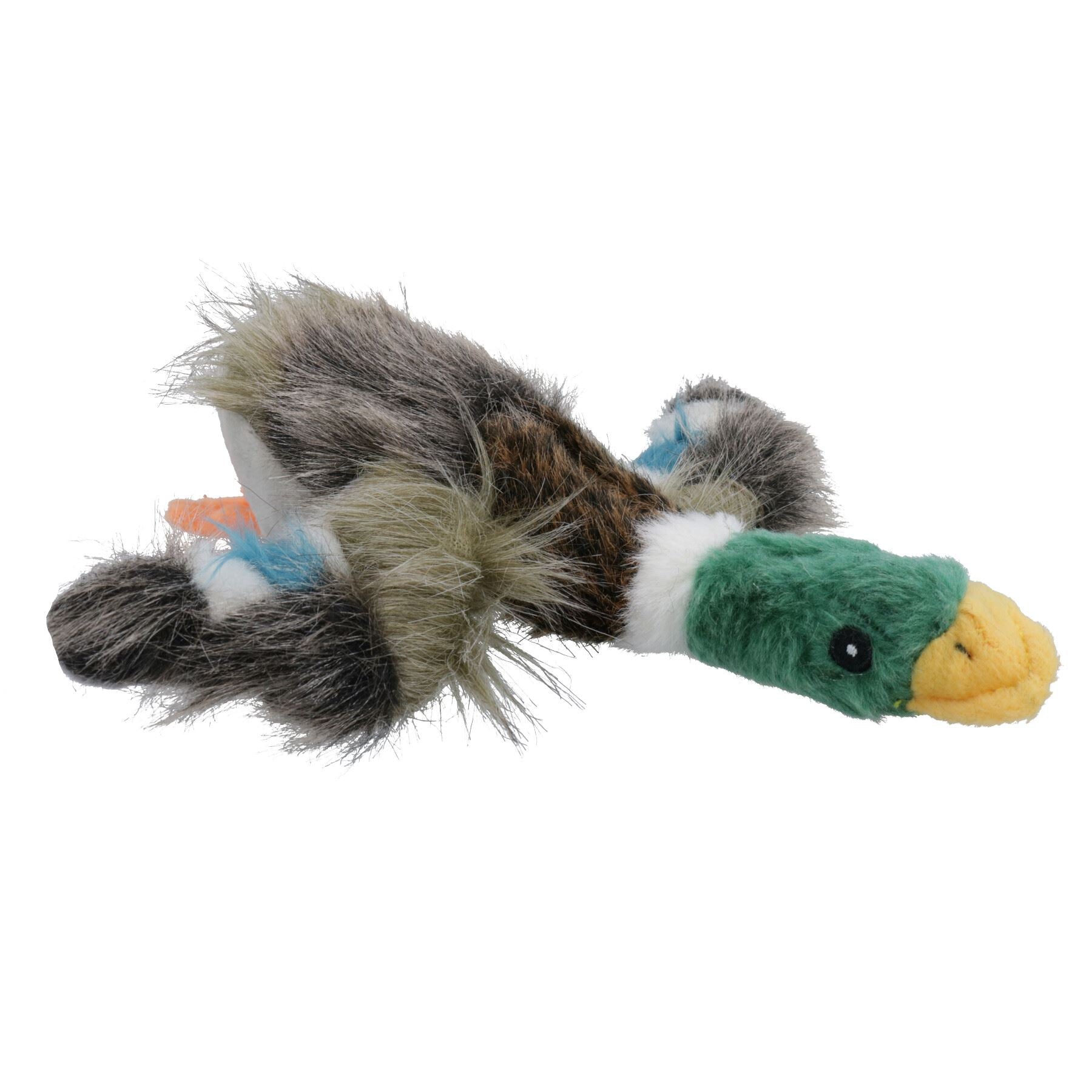 Klassische Hundewelpen-Spielzeit, weiches Plüsch, kleine Stockente mit Quietscher