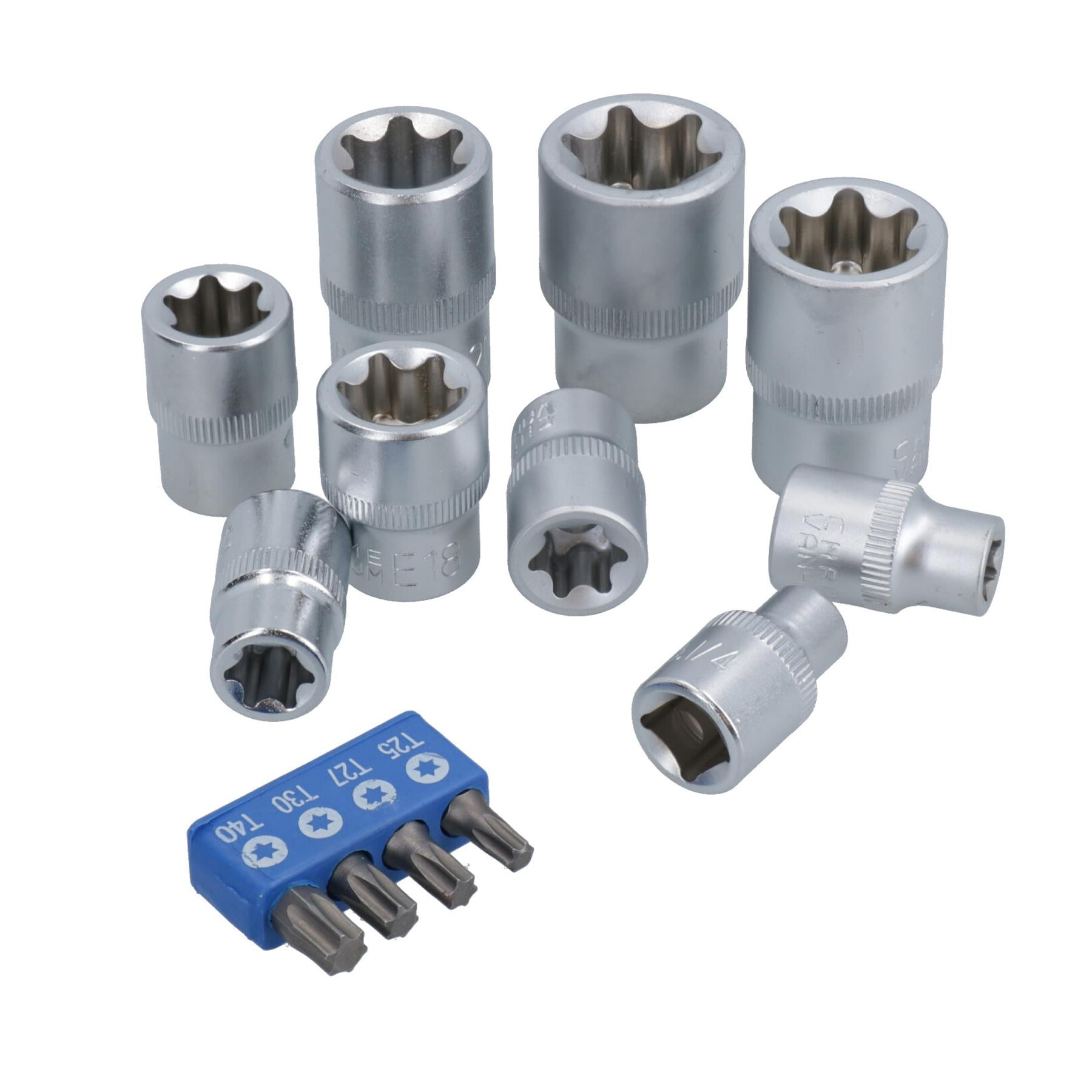3/8" 1/2" Dr Torx / Star Socket and Socket Bit 27pc Set E Type Tamperproof TE067