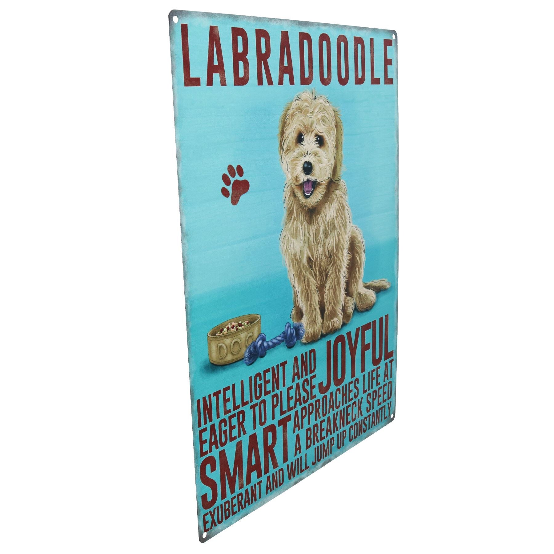 Plaque en métal représentant un chien Labradoodle