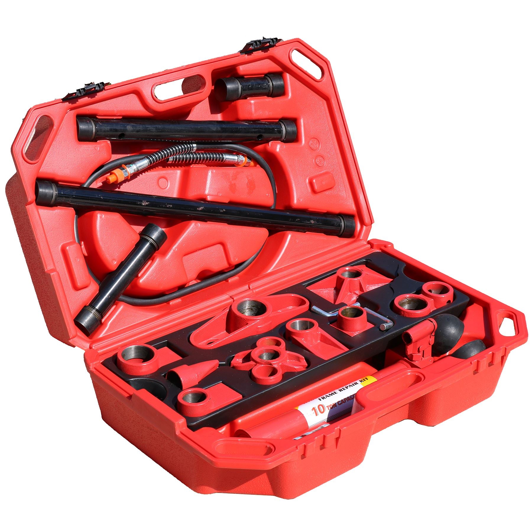 Kit d'outils de réparation de carrosserie automobile hydraulique portable de 10 tonnes avec vérins de poussée et de traction Porta Pack