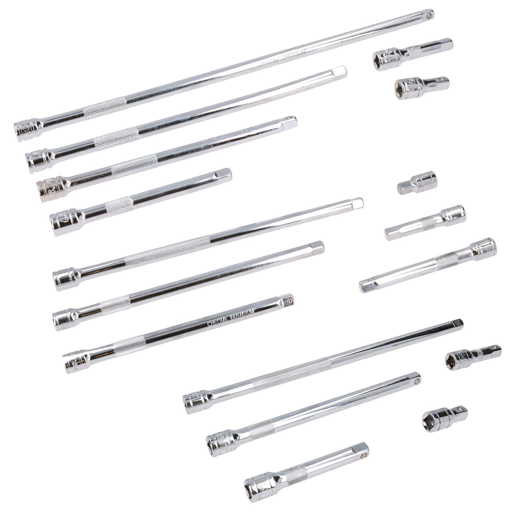 Jeu de 17 rallonges droites pour douilles 1/4" 3/8" 1/2" 32 mm – 375 mm