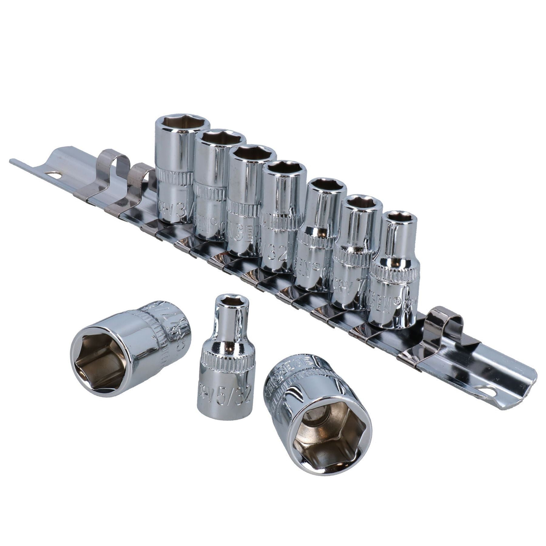 1/4"-Antrieb, flache + tiefe metrische + imperiale Steckschlüsseleinsätze, 4 – 14 mm, 5/32” – 1/2", 47-tlg.