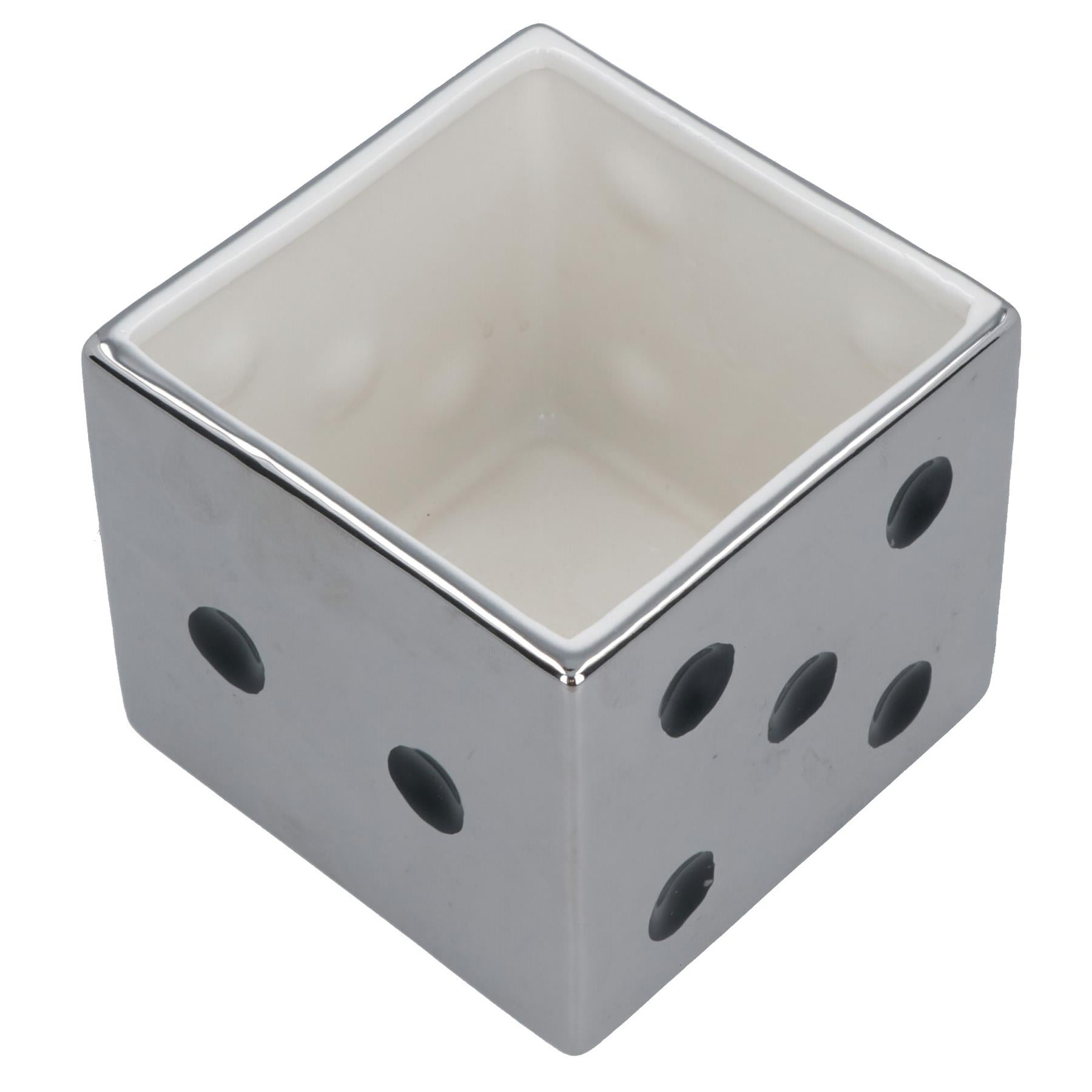 Ceramic Dice Box Mirrored Silver Storage Trinket Jewellery House Home Decor