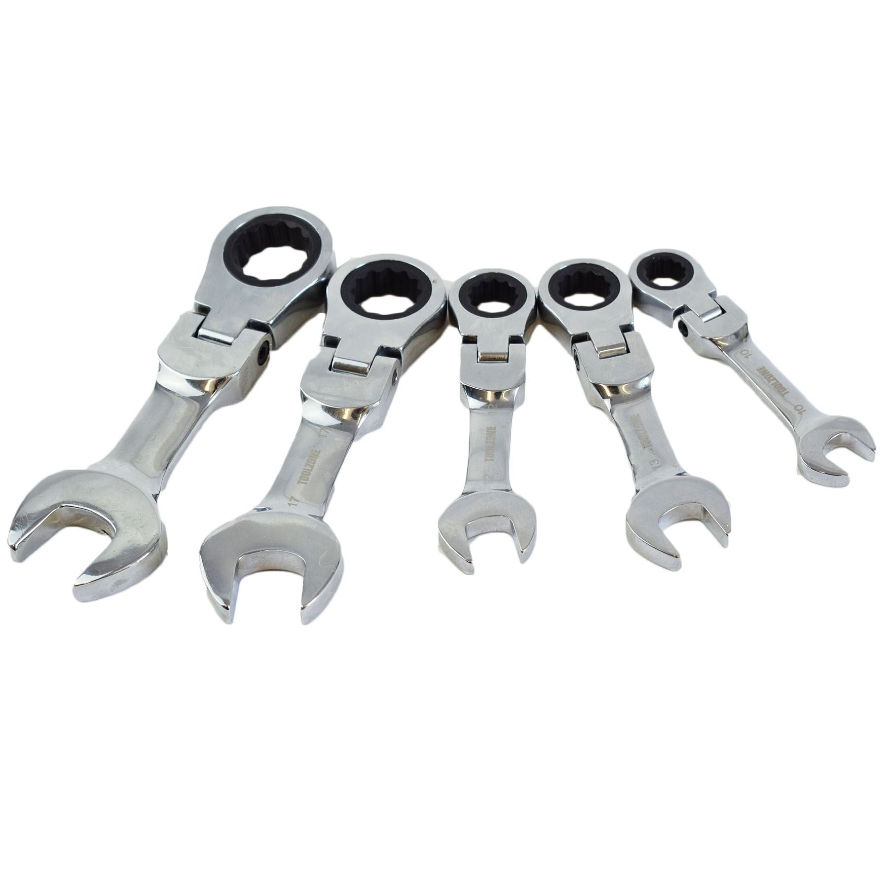 5pc Flexi Stubby Ratchet Spanner 10-19mm Metric Wrench Geared 72 Teeth CRV