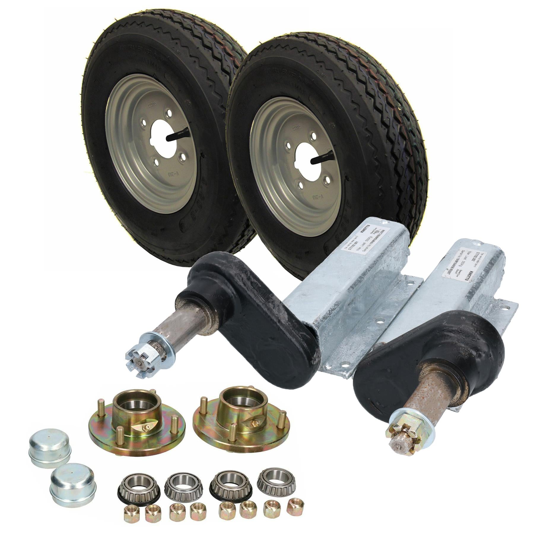 Unités de suspension de remorque de 500 kg Roulement de moyeu 4" PCD 4 goujons Pneu de roue 400x8" 4PLY