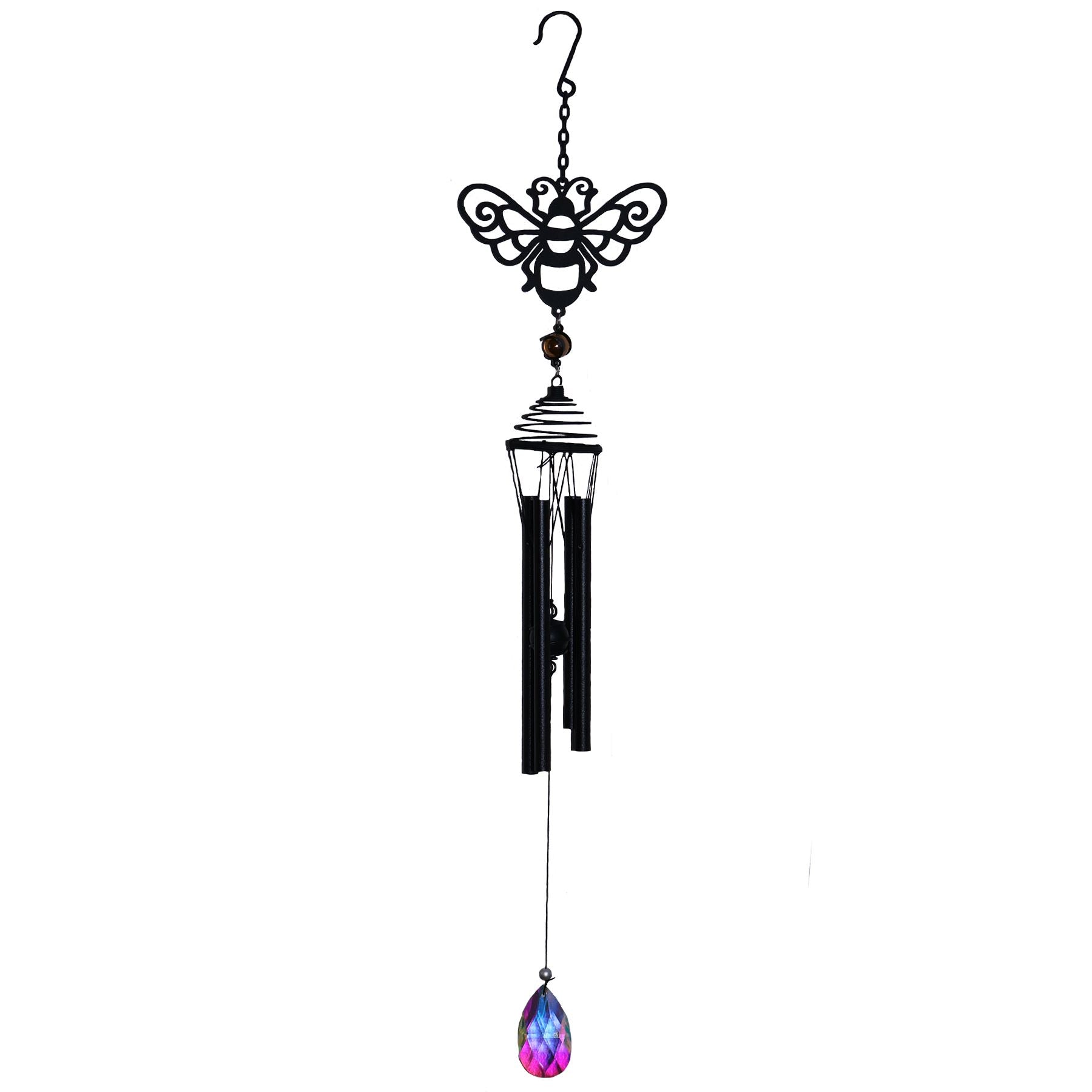 Black Silhouette Honeybee Wind Chime With Crystal Dropper Garden Decor Gifts