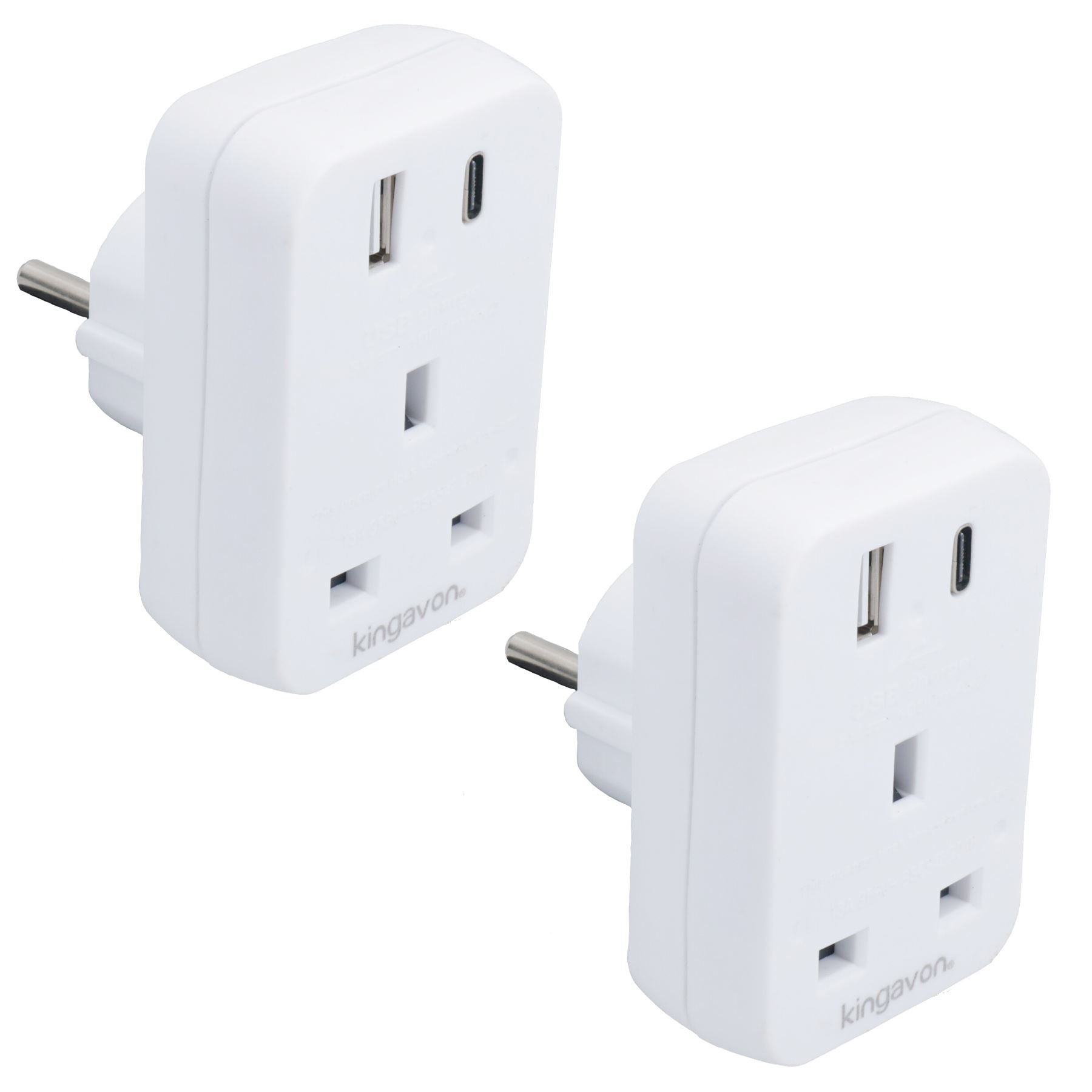 UK To EU Travel Socket Adaptor 2 Pin to 3 Pin Plug + C / USB Charging Ports