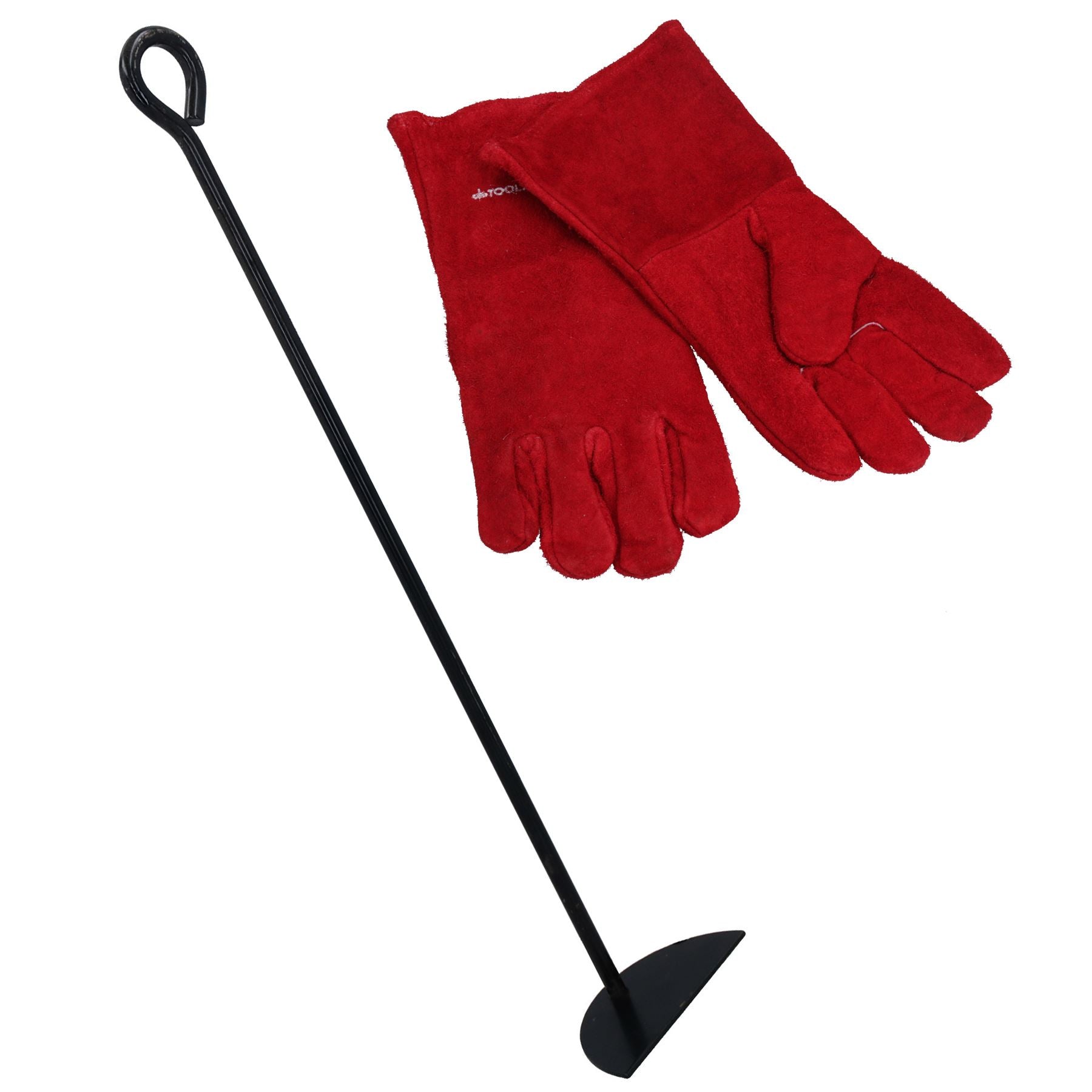 D Râteau à cendres Grattoir à bois Feu de charbon Acier BBQ et gants résistants à la chaleur