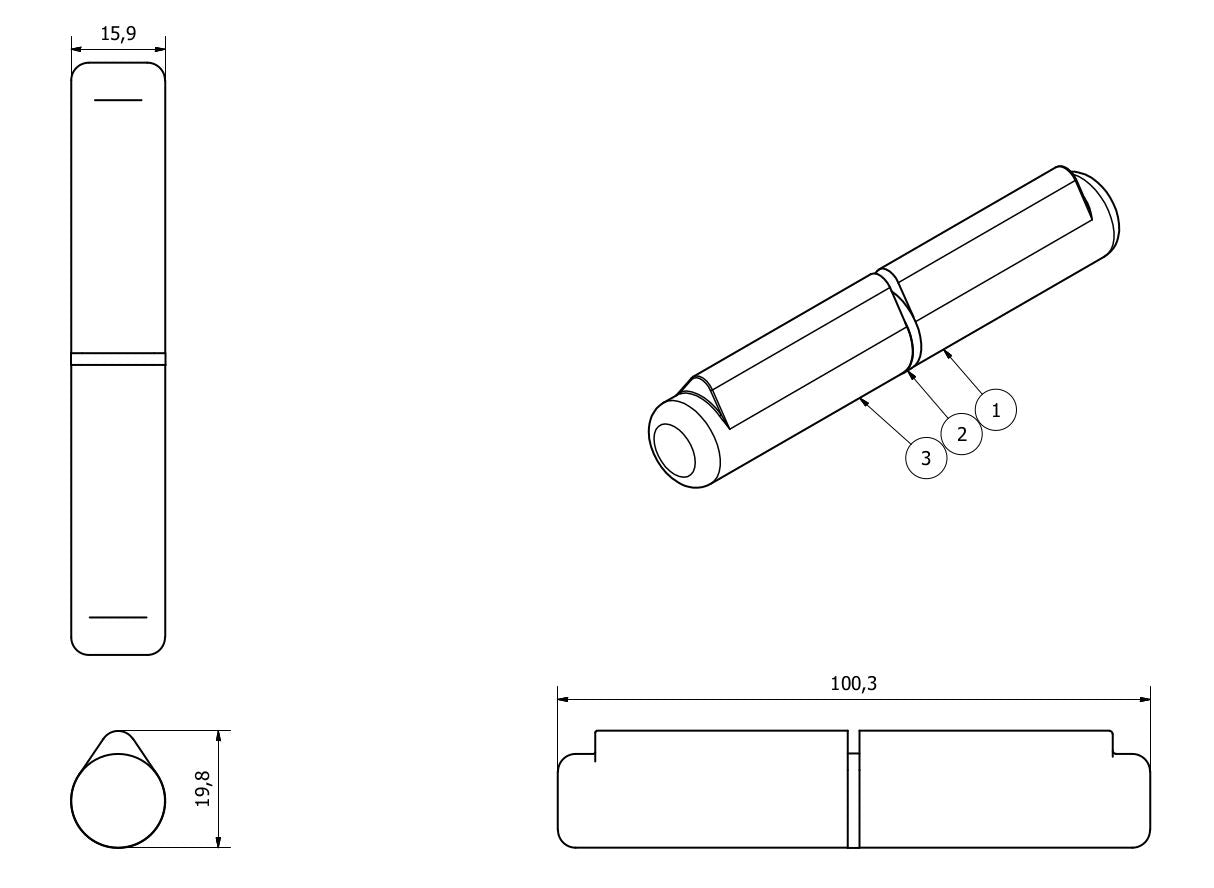 Charnière à balle relevable à souder sur douille en laiton 16 x 100 mm pour trappe de porte robuste