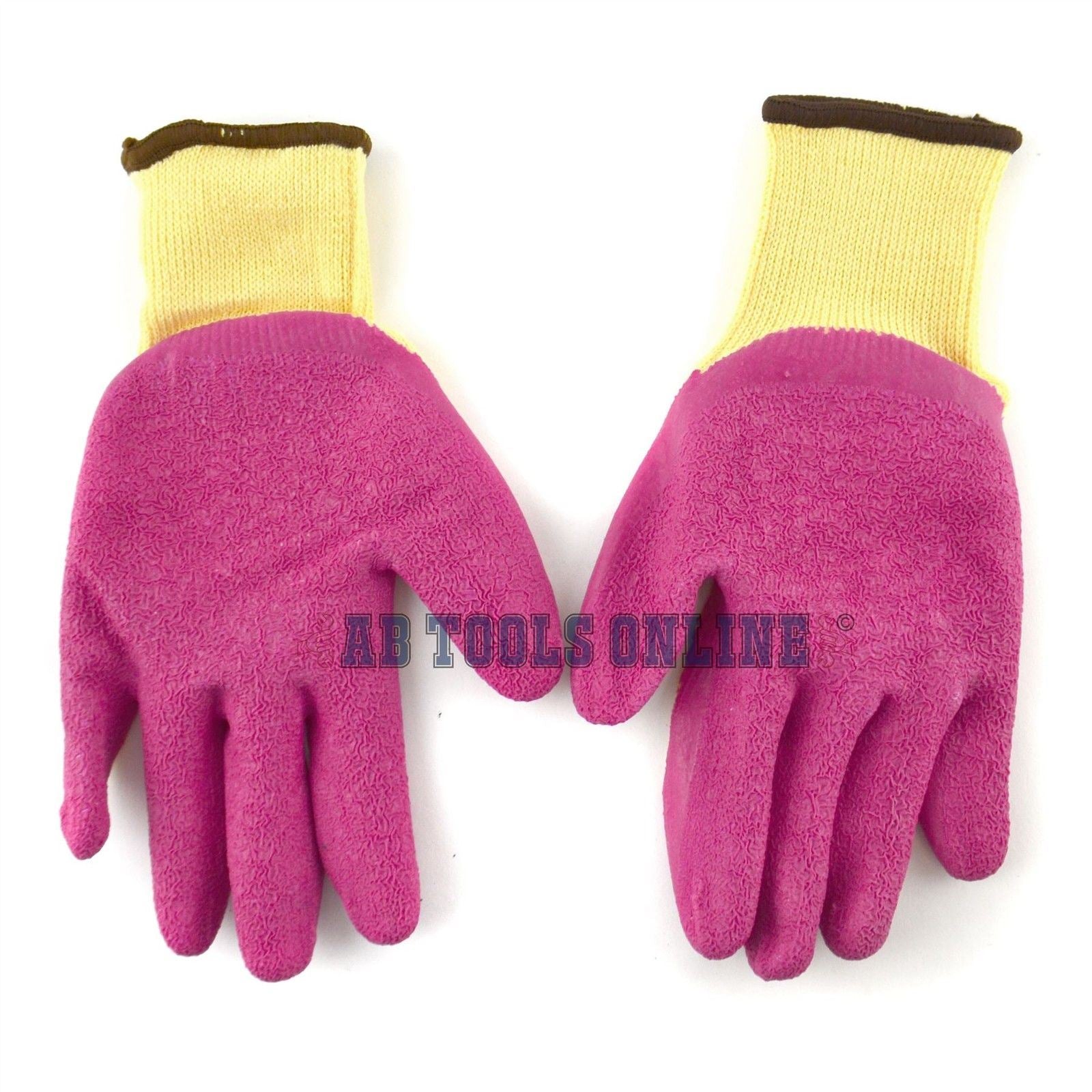 7" Builders Protective Gardening DIY Latex Rubber Coated Work Gloves Pink x 10