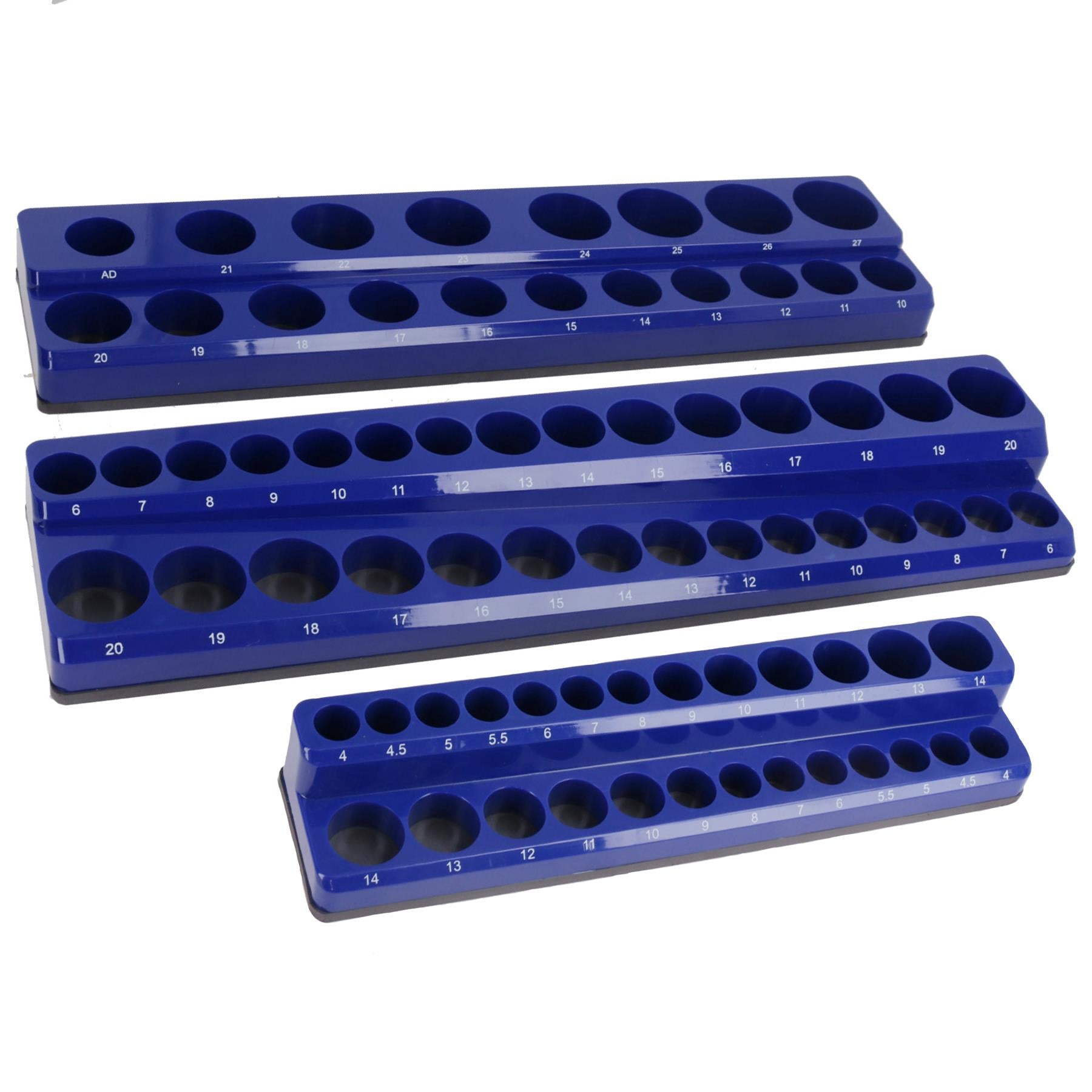 Plateaux de rangement pour supports de douilles magnétiques pour 1/4 po, 3/8 po, 1/2 po métriques 3 pièces