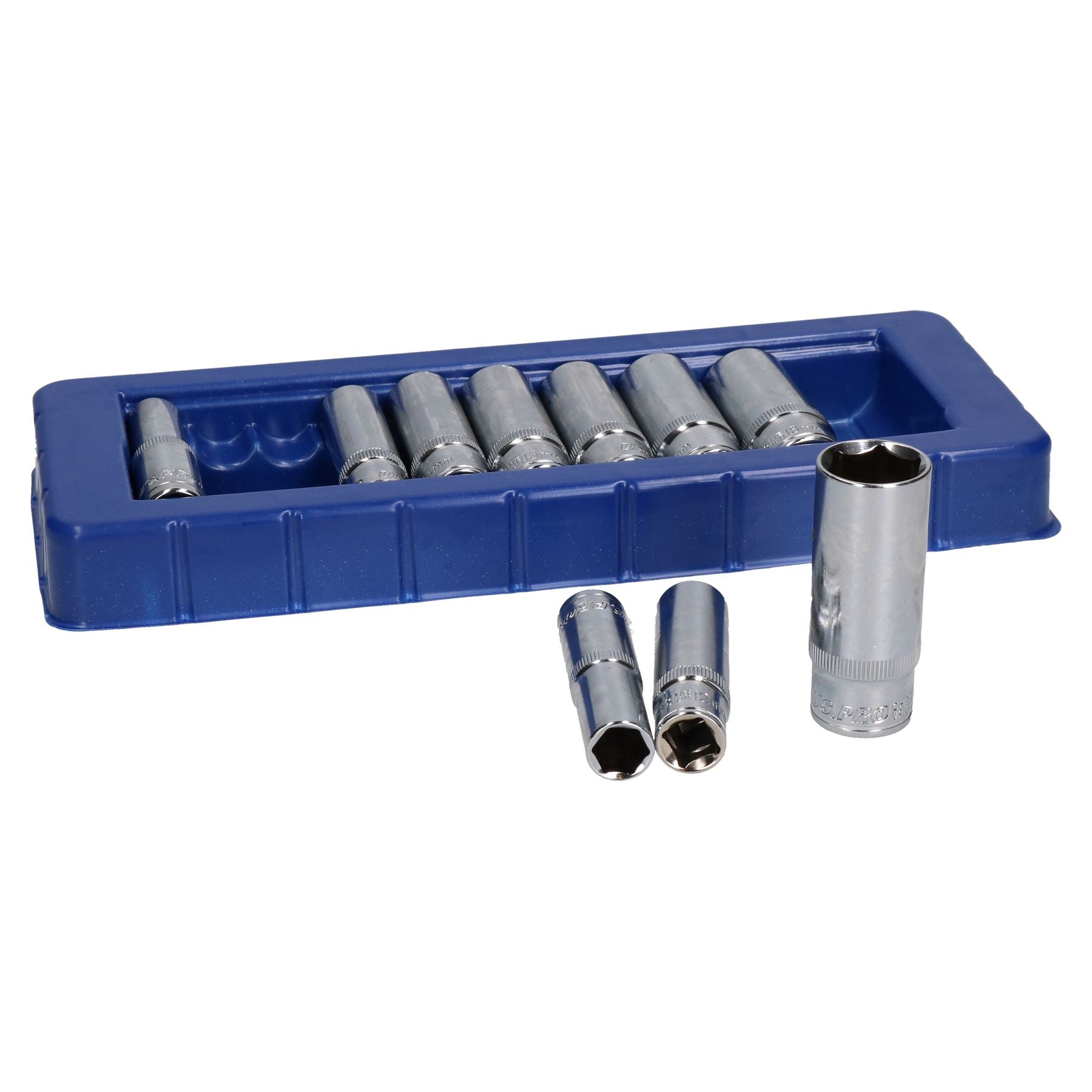 3/8"-Antrieb, doppelt tiefe metrische Stecknüsse, 6-seitig, Einzelsechskant, 10–19 mm, 10 Stück
