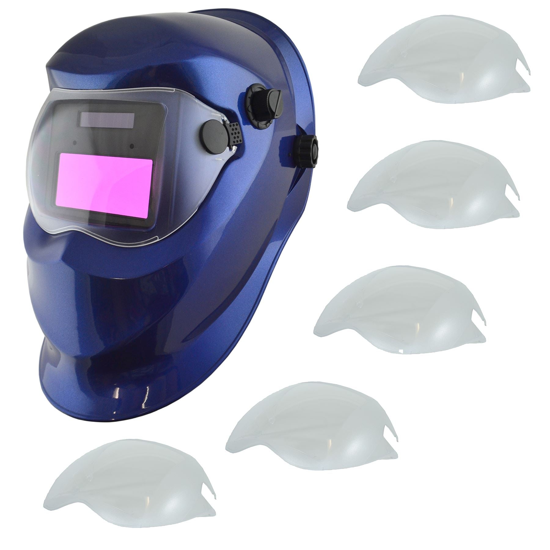 Auto Verdunkelung Schweißer Helm Maske Schweißen Schleifen Blau & 5 x Objektiv Abdeckung