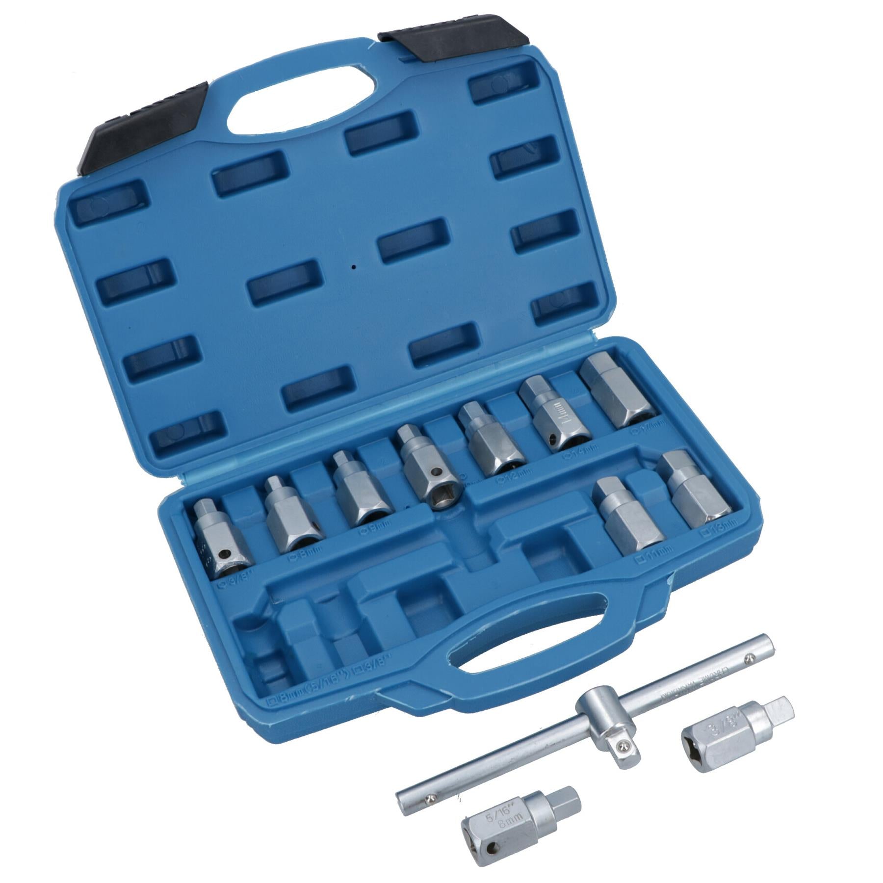 12pc Oil Drain Plug Key Set For Gear Boxes Back Axles Gearbox Hex + Square Bits