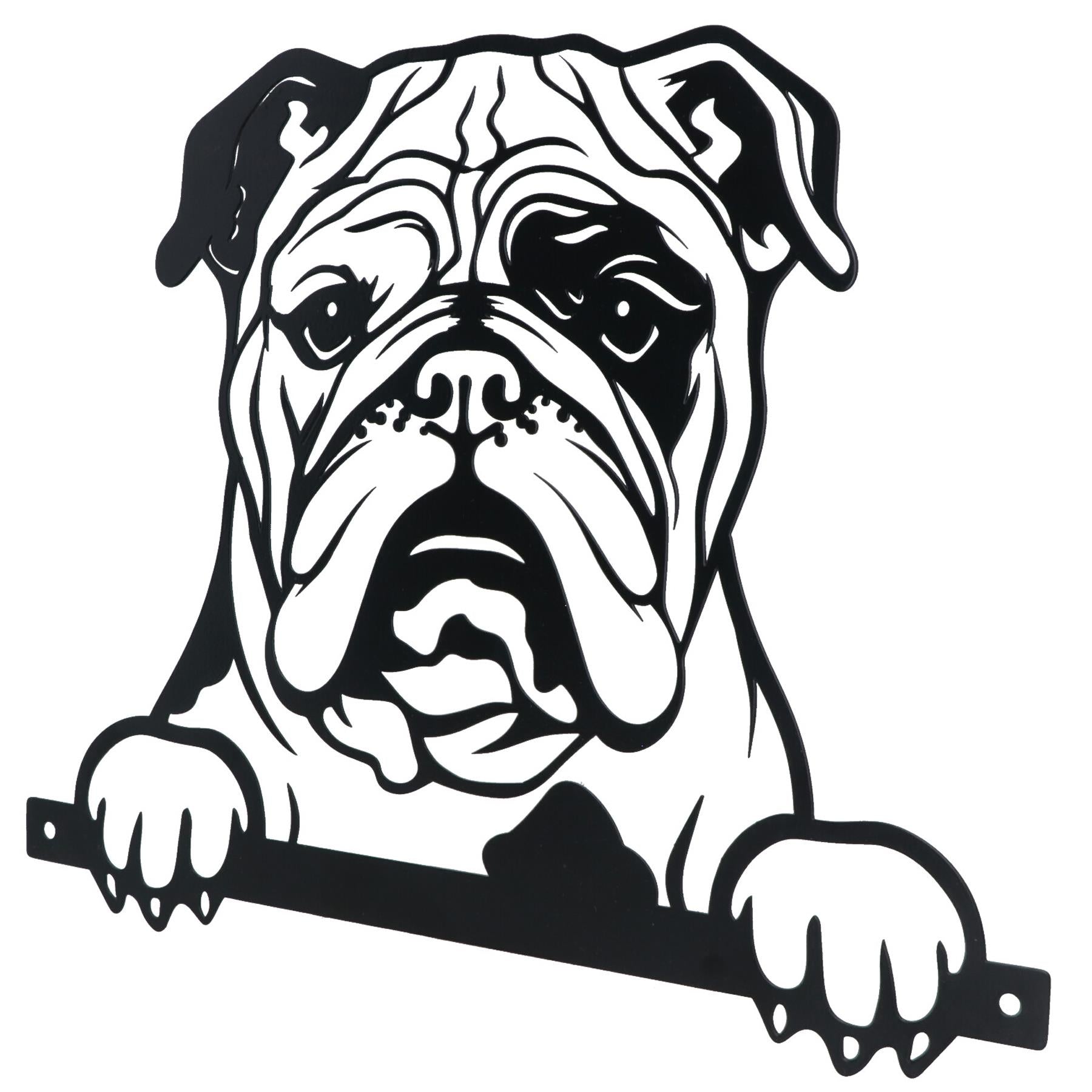 Black Metal Peeking Bulldog Silhouette with Fixing Plate Garden Ornament Gift