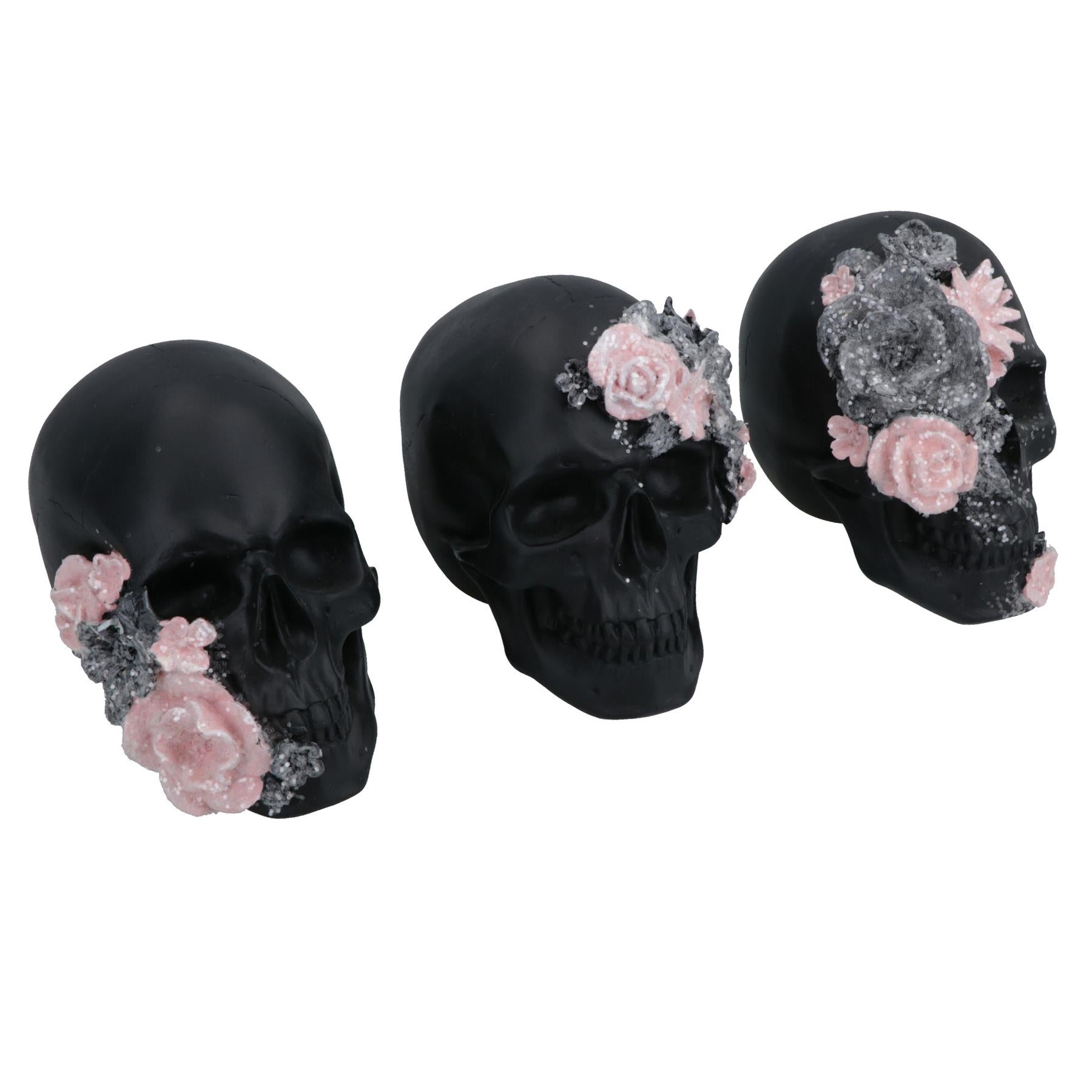 Floral Skulls Ornament Set Of 3 Resin Statue Sculpture House Decoration Home