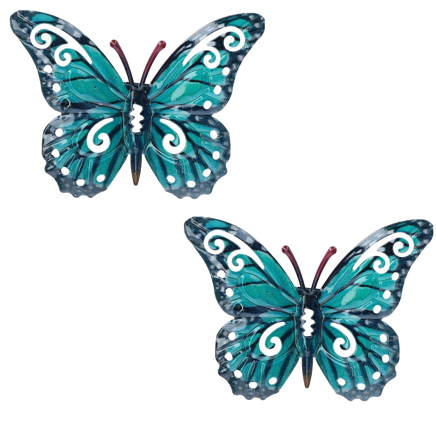 Petit papillon bleu en métal pour décoration murale de jardin/maison 11 x 8,5 cm, lot de 2