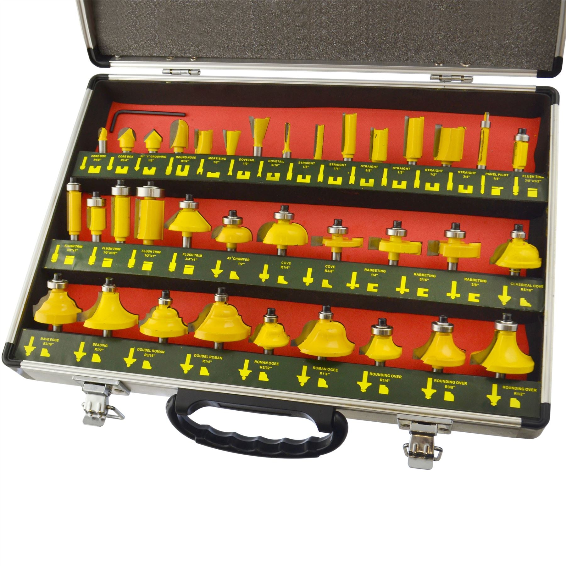 Ensemble de 35 fraises à défoncer TCT à pointe en carbure de tungstène, tige de 1/4 po, pour stratifié TE409