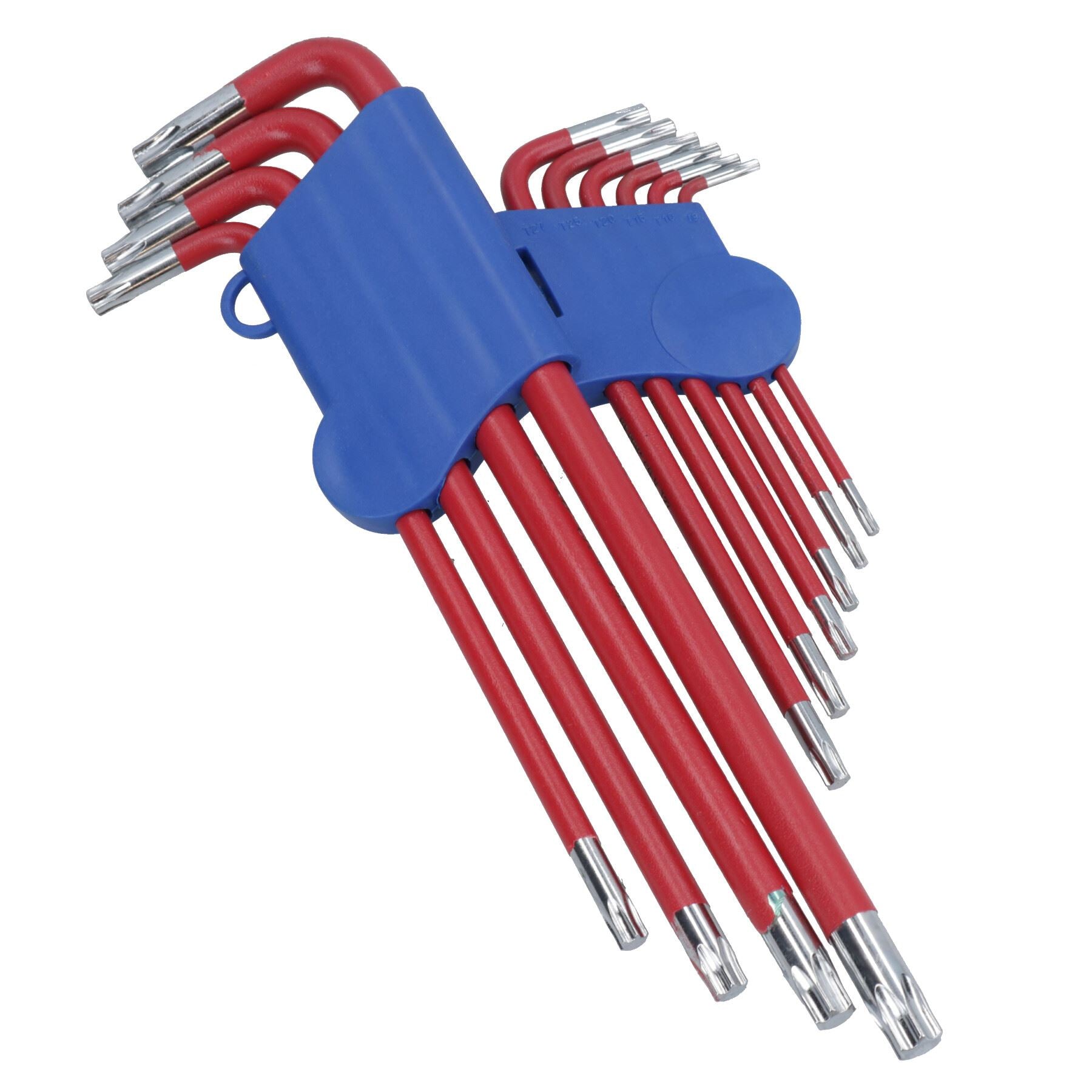10 Stück farbige extralange Torx-Sternschlüssel mit Halter T9 – T50 Anti-Rutsch-Griffabdeckung