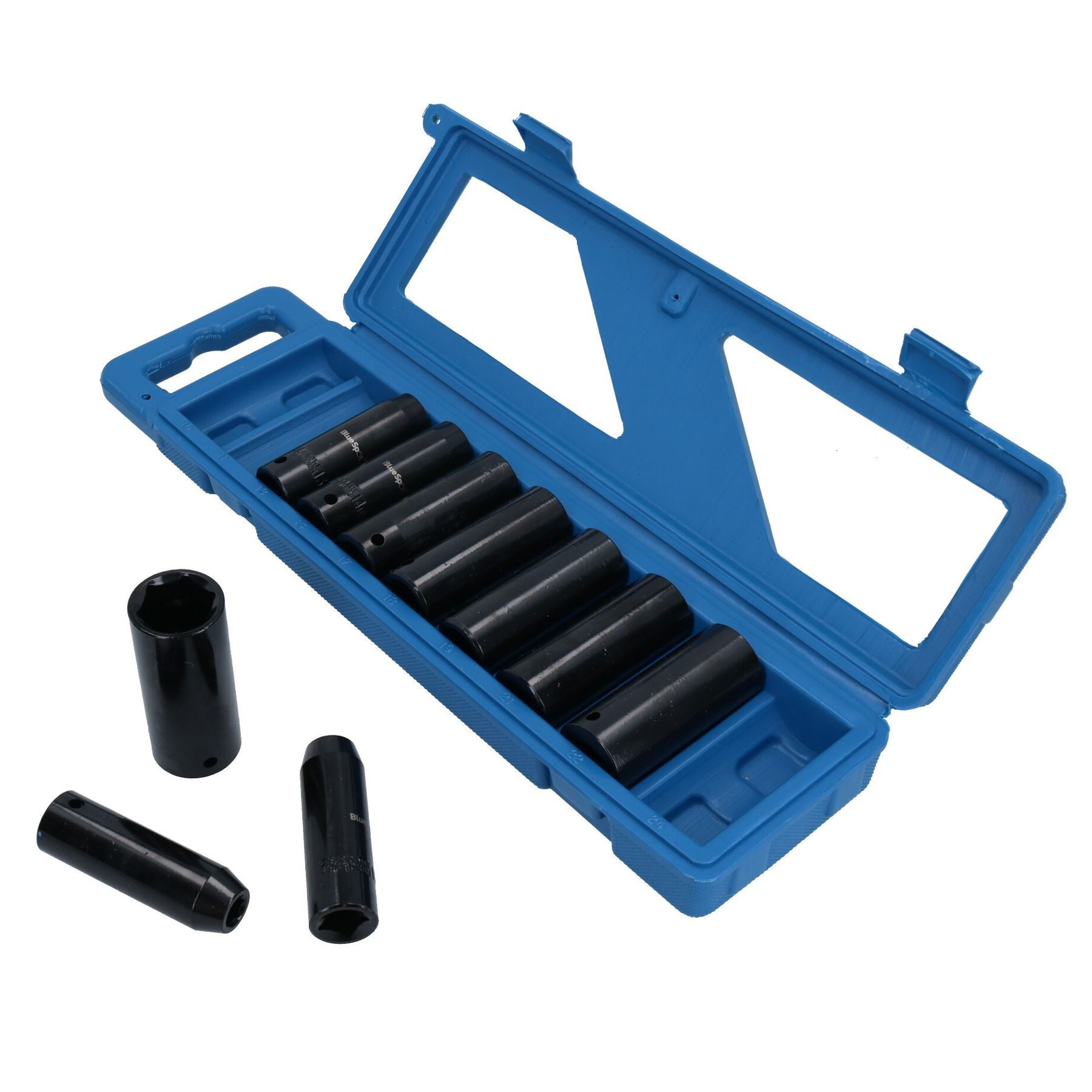 10-tlg. tiefe metrische 6-seitige Schlag-Steckschlüsseleinsätze mit 1/2-Zoll-Antrieb, 10–24 mm, im Koffer