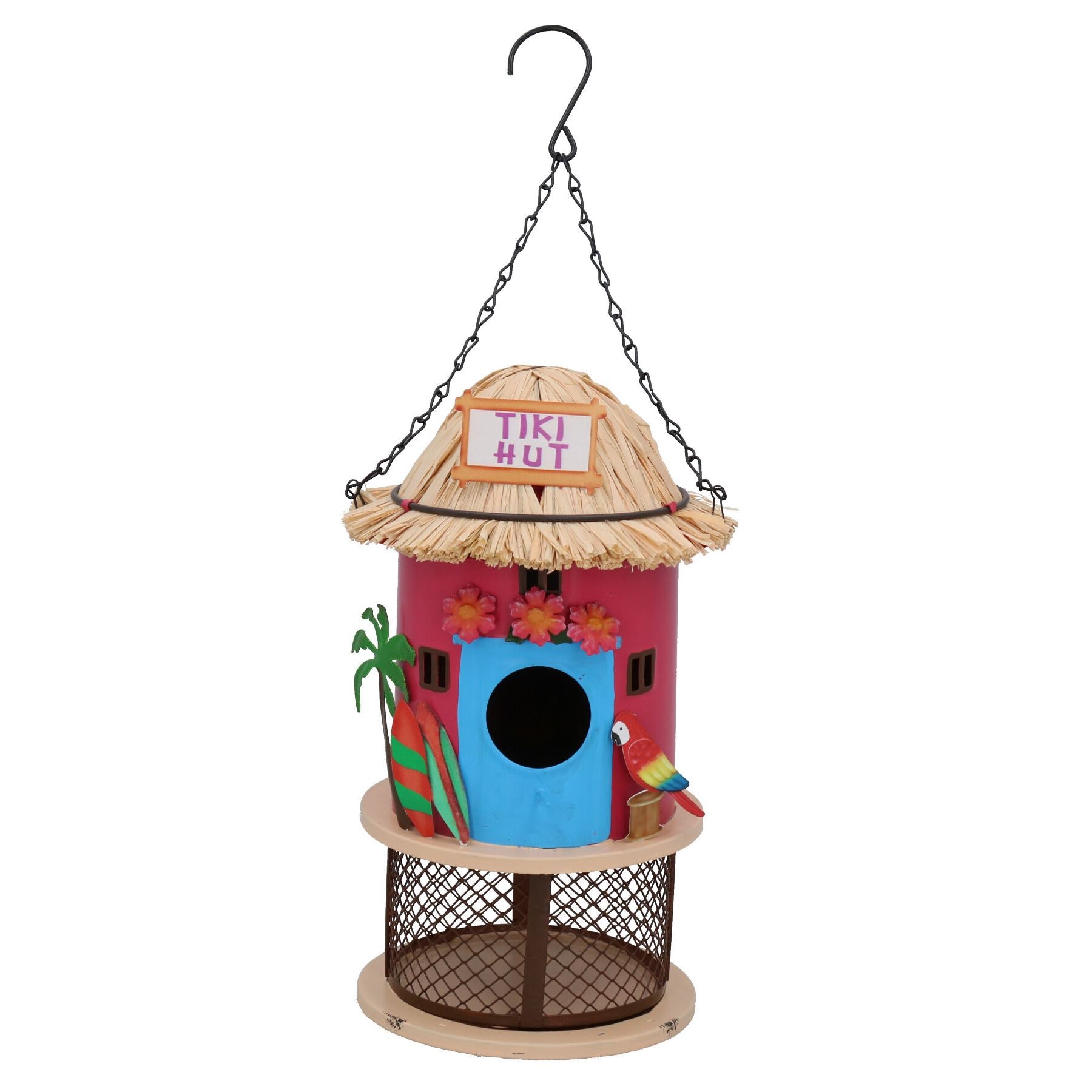 Funky Metall rot Tiki Bar Vogelfutterstation Samen Nüsse Wildvogel Garten Dekor 14x25cm