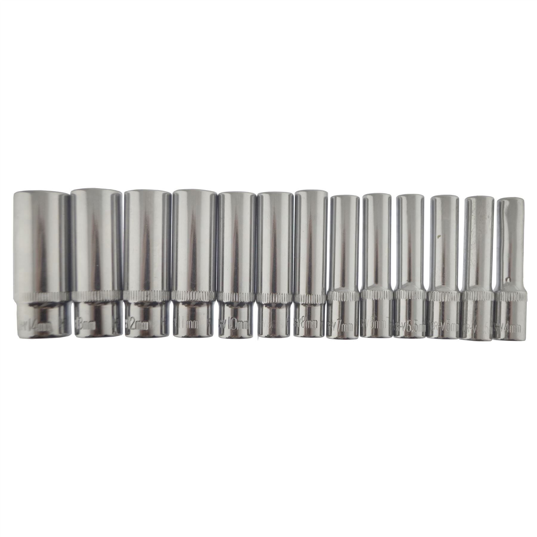 1/4" Drive Deep Metric MM Sockets 4mm - 14mm 13pcs Single Hex 6 Sided