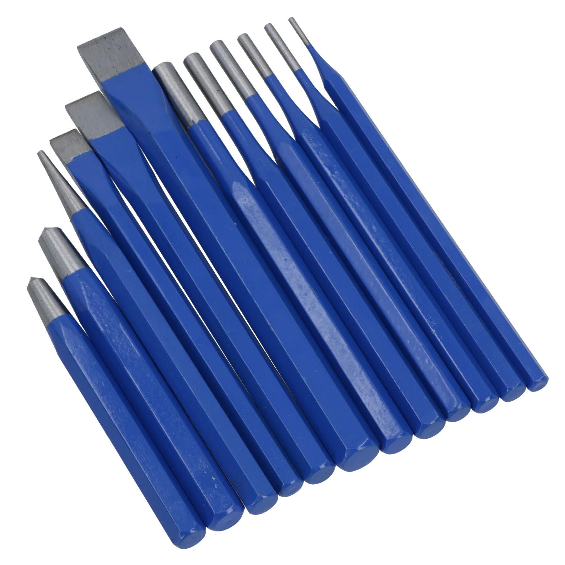 Körner- und Meißelsatz, konisch zulaufender, paralleler Splinttreiber, Kaltmeißel, 12-teilig